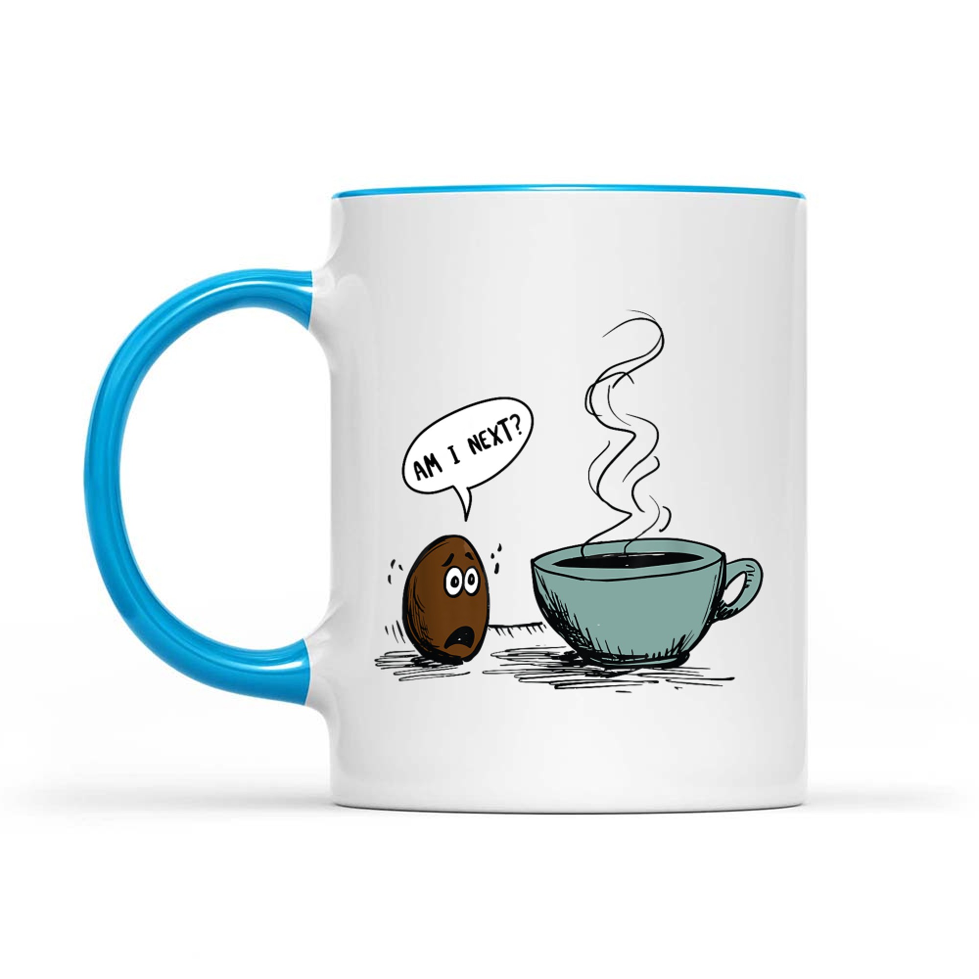 Funny Coffee Bean Cartoon Am I Next Joke Design Caffeine Lovers Mug