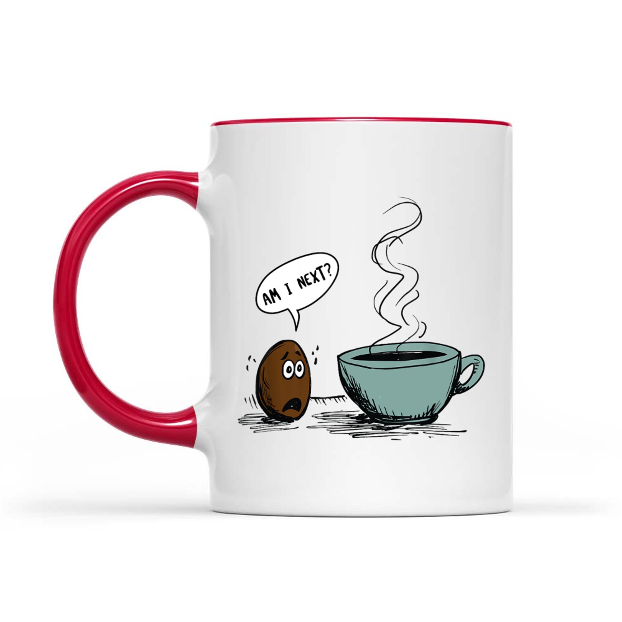 Funny Coffee Bean Cartoon Am I Next Joke Design Caffeine Lovers Mug