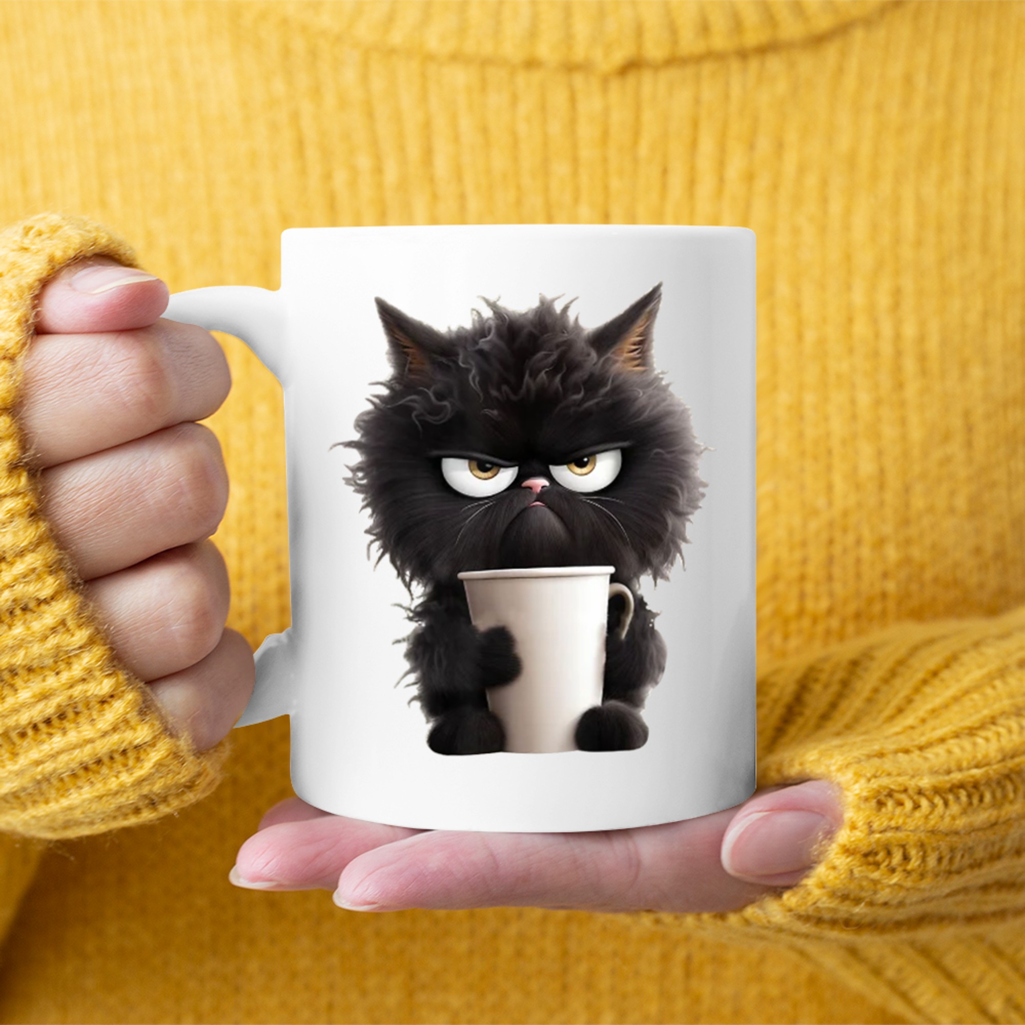 Funny Cute Black Cat Coffee Angry Caffeine Lover Mug