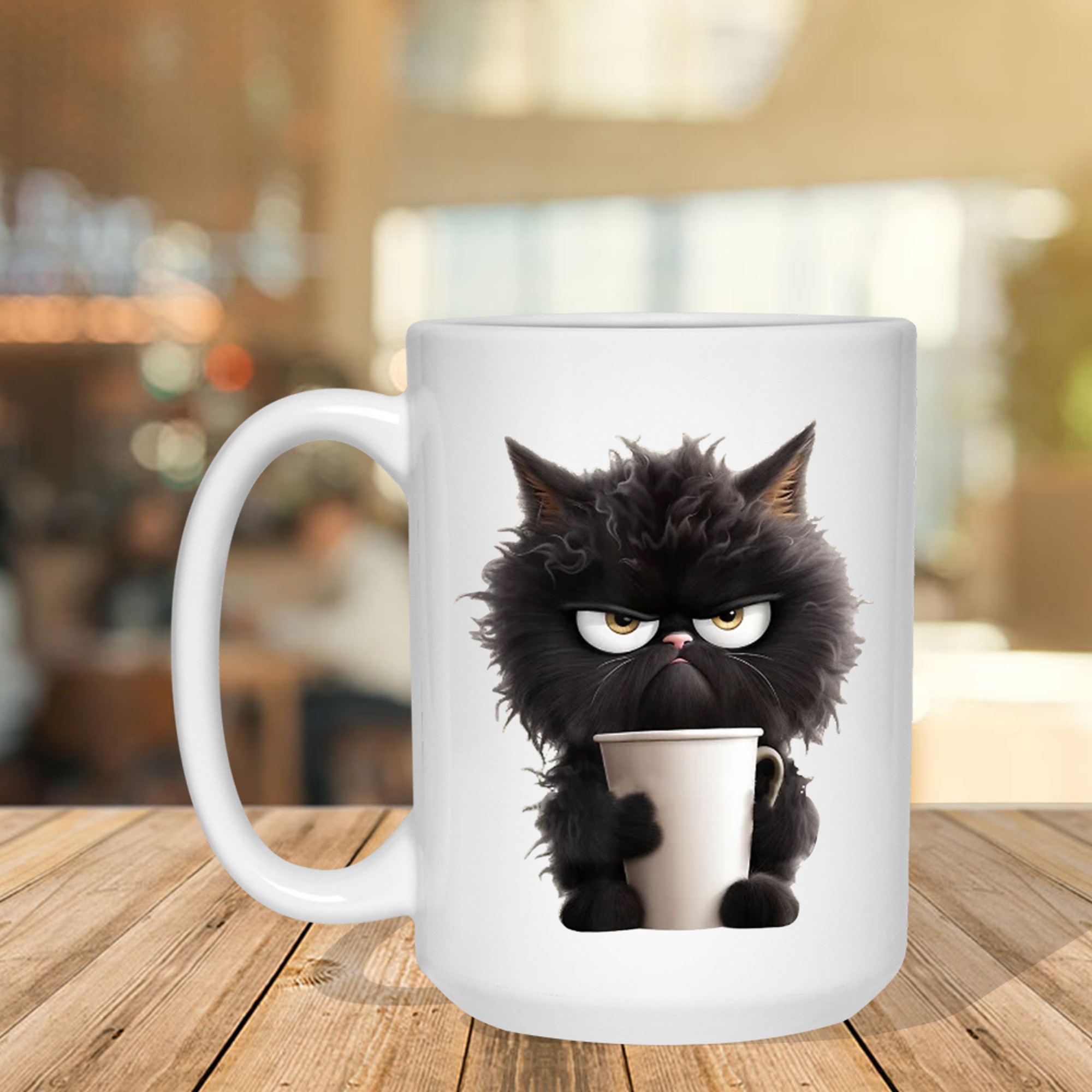 Funny Cute Black Cat Coffee Angry Caffeine Lover Mug