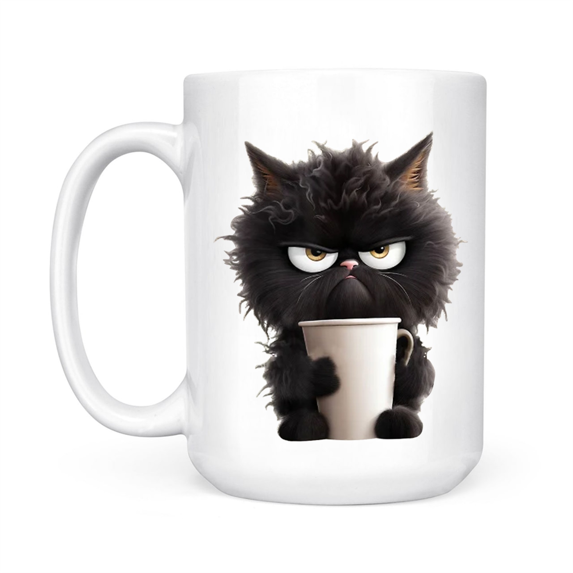 Funny Cute Black Cat Coffee Angry Caffeine Lover Mug