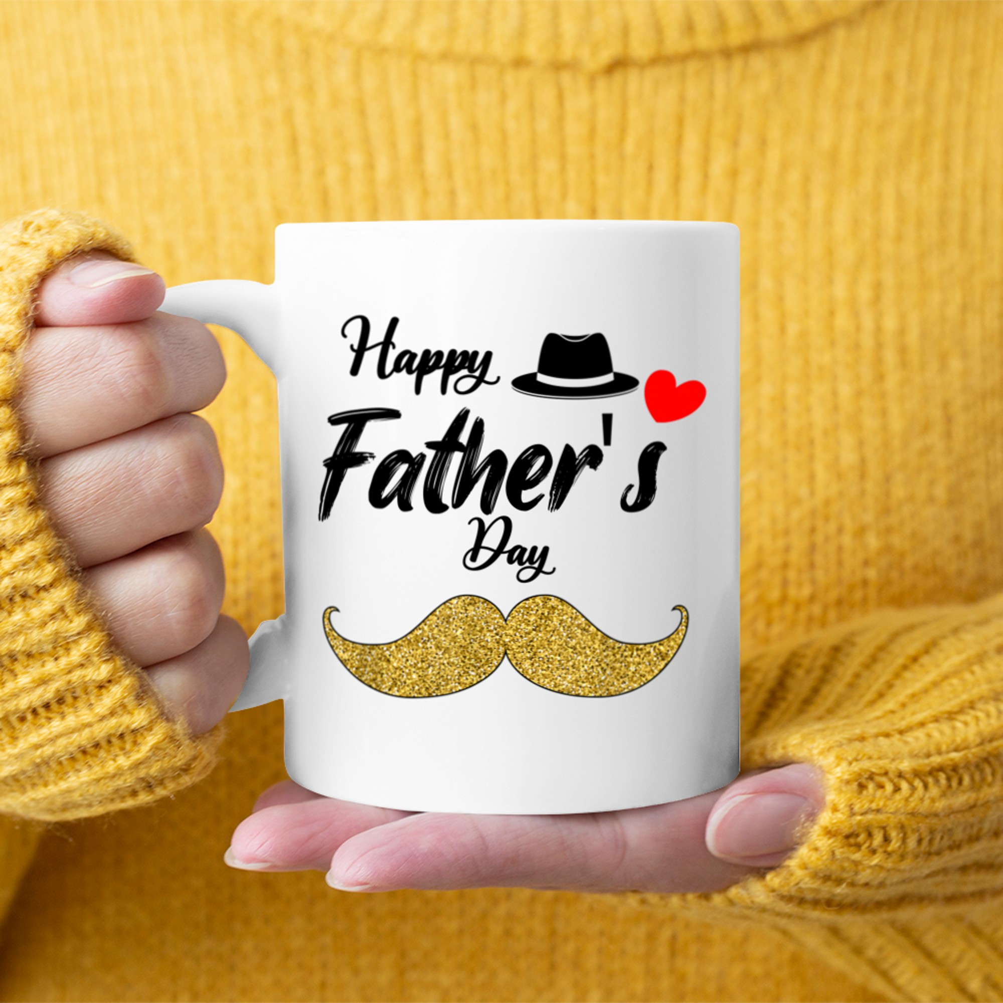 Funny Father’s Day Gold Mustache Fedora Hat Dad Gift Mug