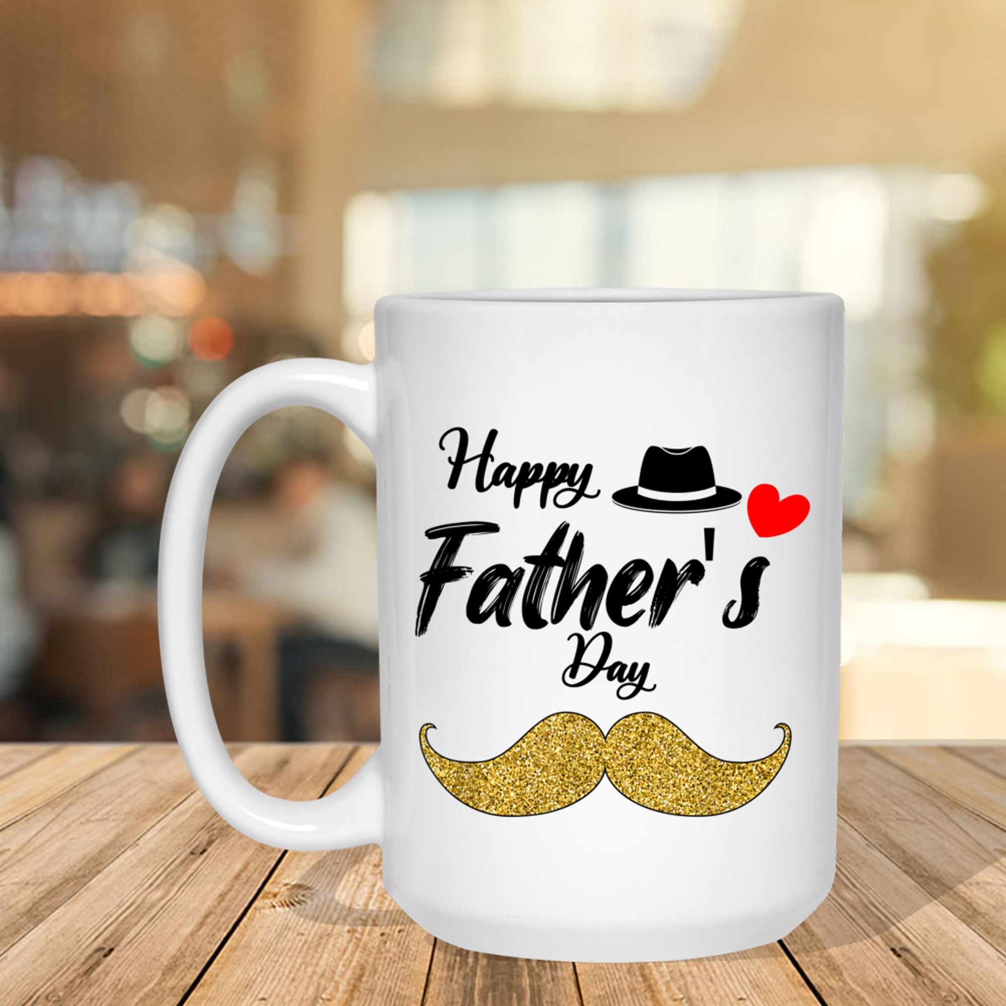 Funny Father’s Day Gold Mustache Fedora Hat Dad Gift Mug