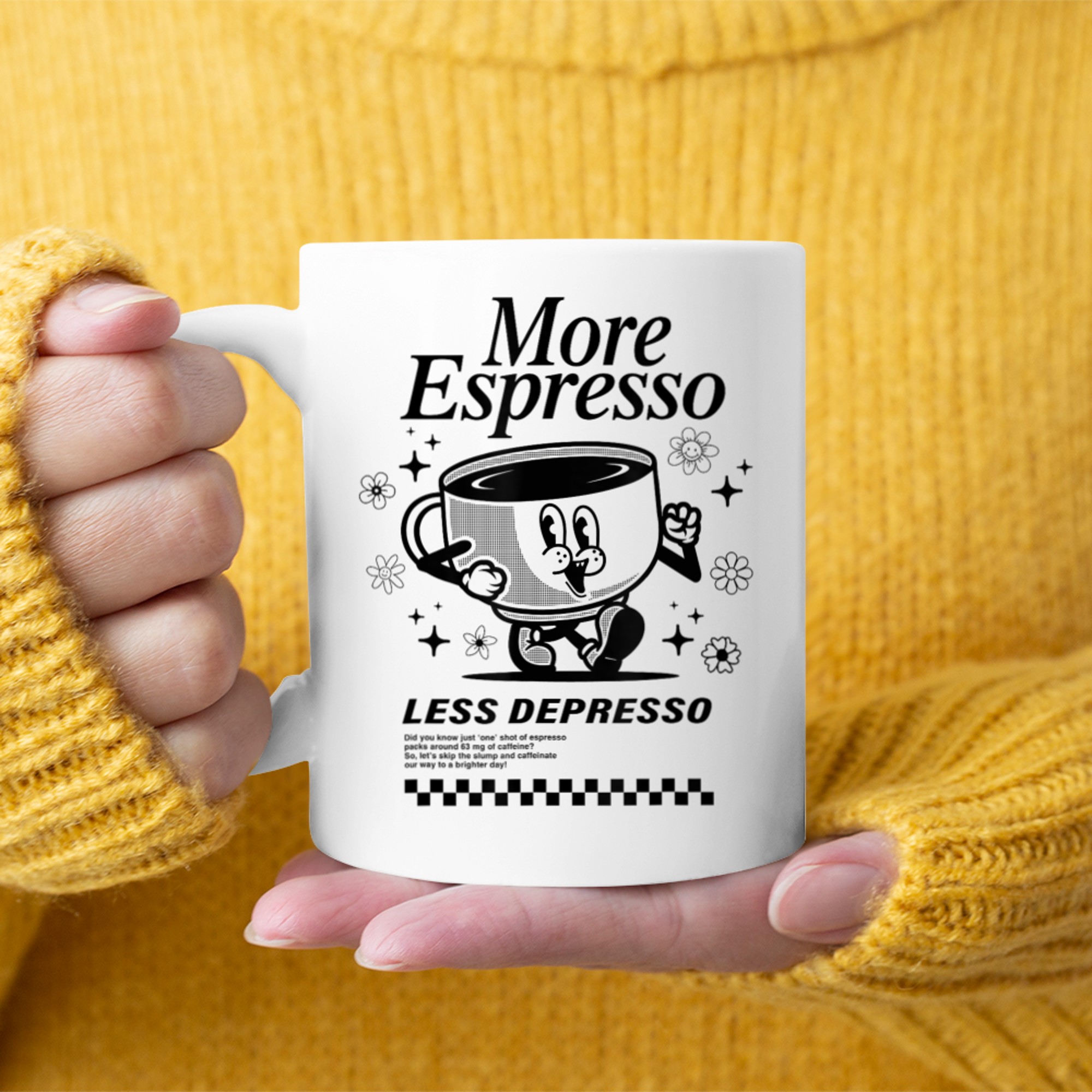 Groovy Vintage More Espresso Less Depresso Funny Coffee Mug
