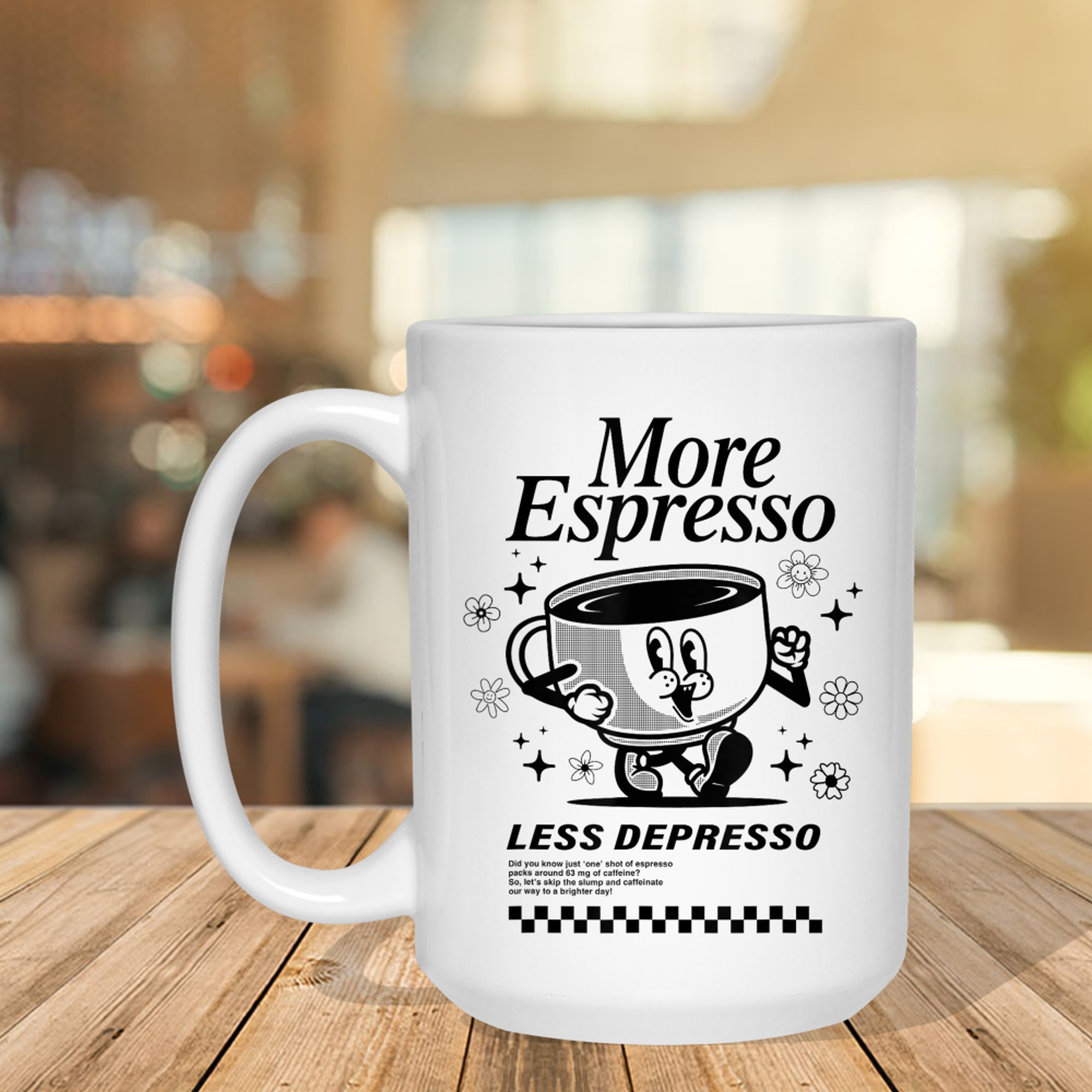 Groovy Vintage More Espresso Less Depresso Funny Coffee Mug