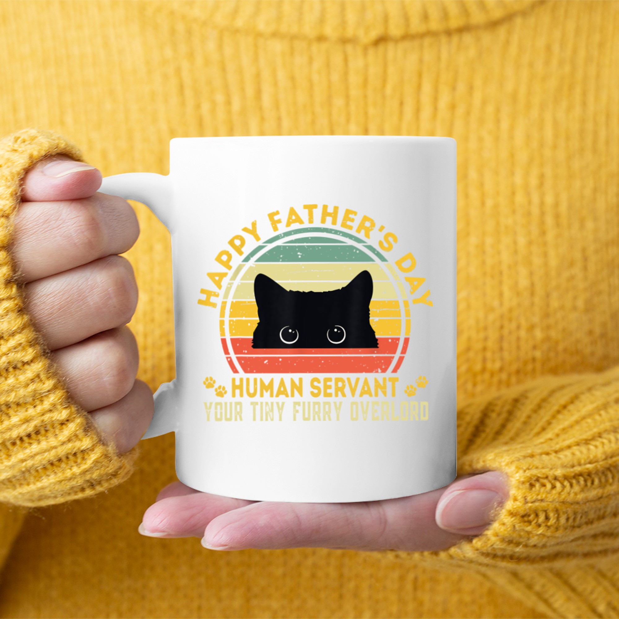 Happy Father's Day Human Servant Your Tiny Furry Overlord Funny Cat Dad Mug