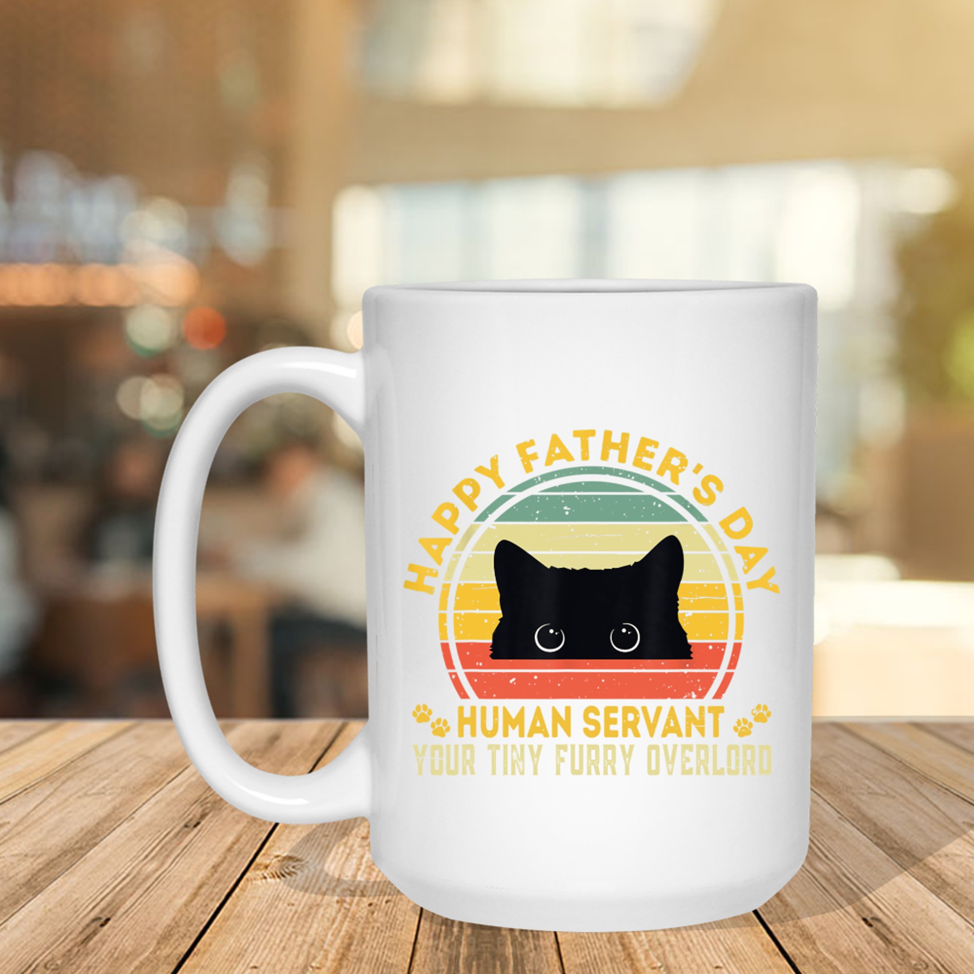 Happy Father's Day Human Servant Your Tiny Furry Overlord Funny Cat Dad Mug