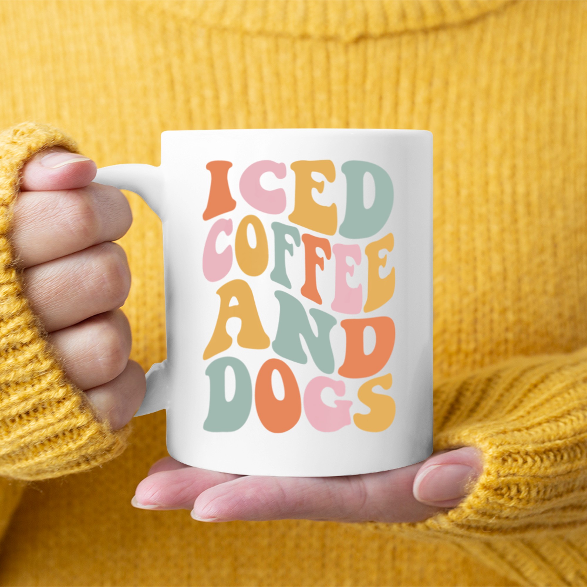 Iced Coffee and Dogs Retro Pastel Graphic Funny Dog Mom Mug