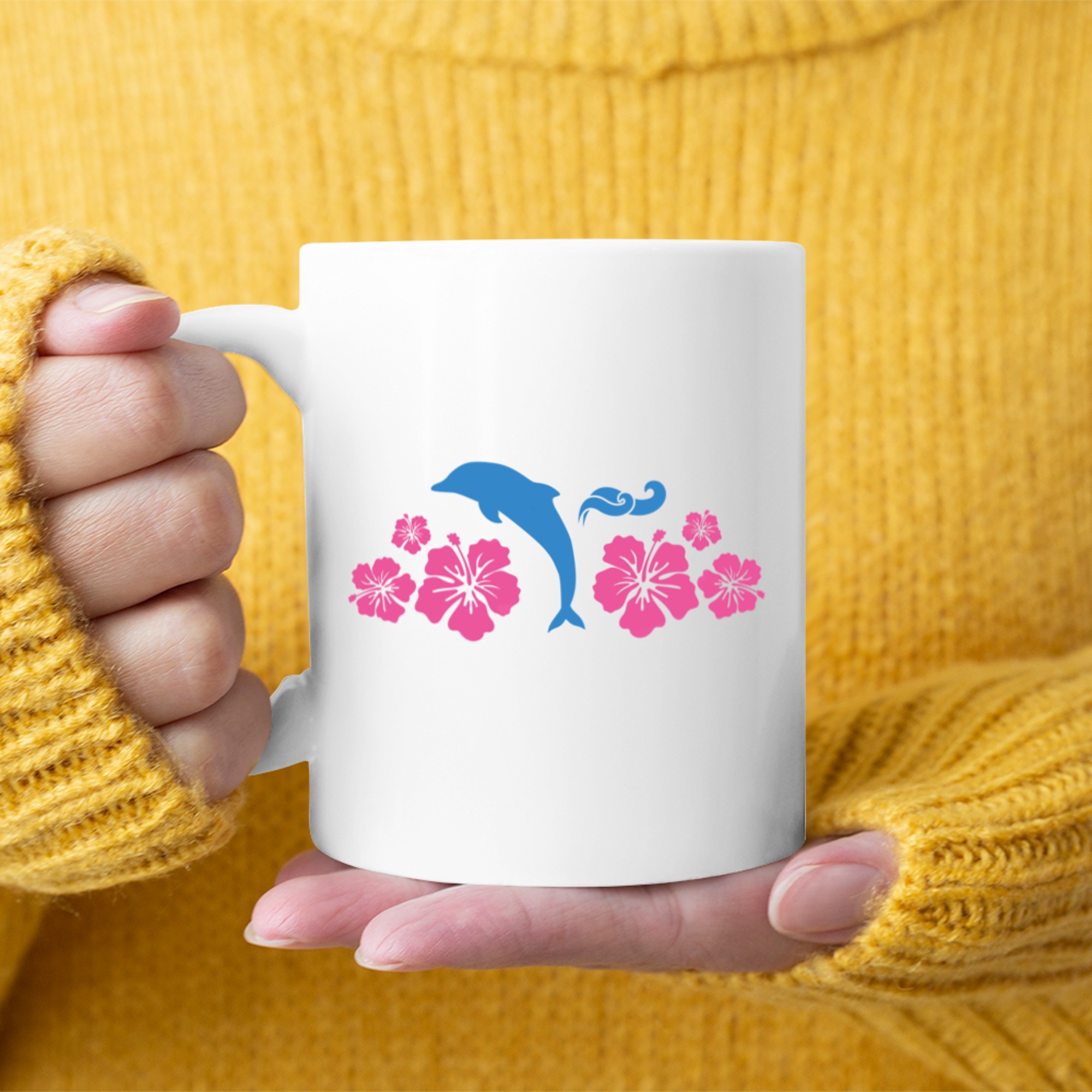 Womens Dolphin & Flowers Coconut Girl Y2K 2000s Aesthetic Summer Mug