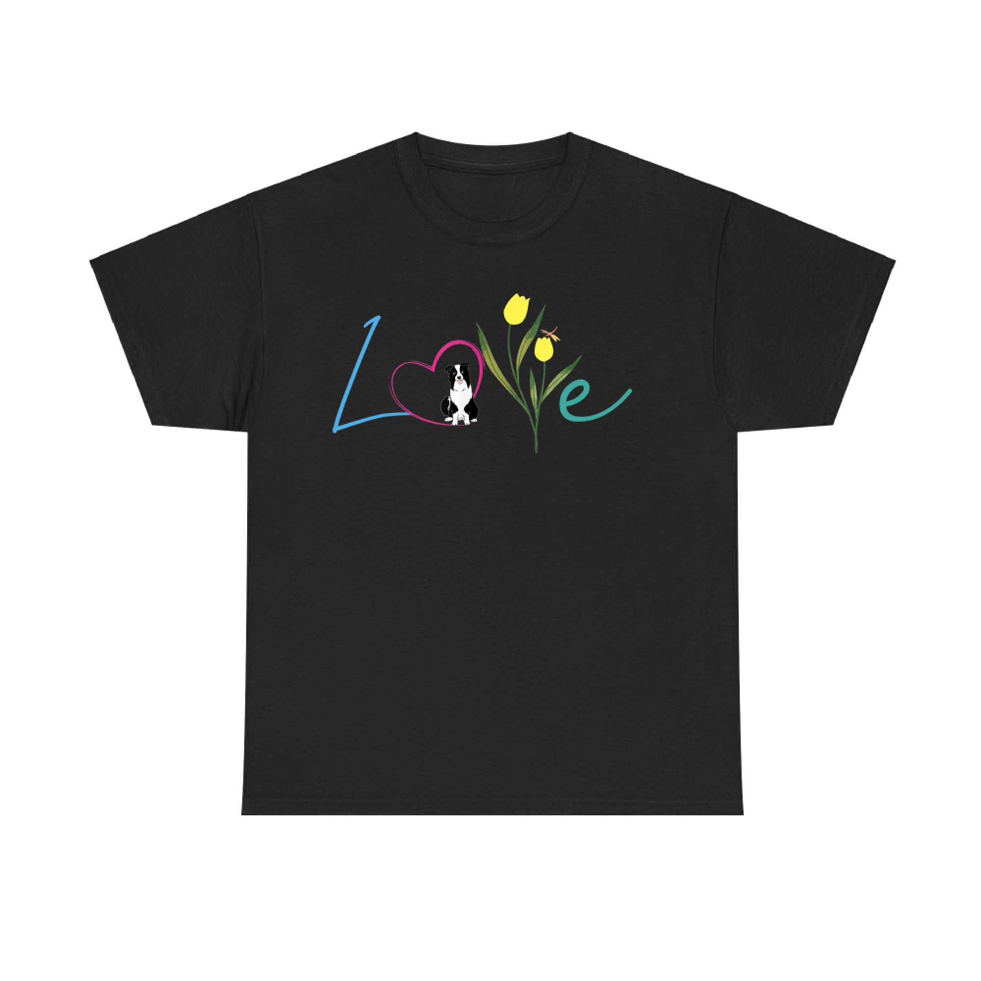 Border Collie Tulip Flowers Cute Dog Floral Design Pet Lovers T-Shirt