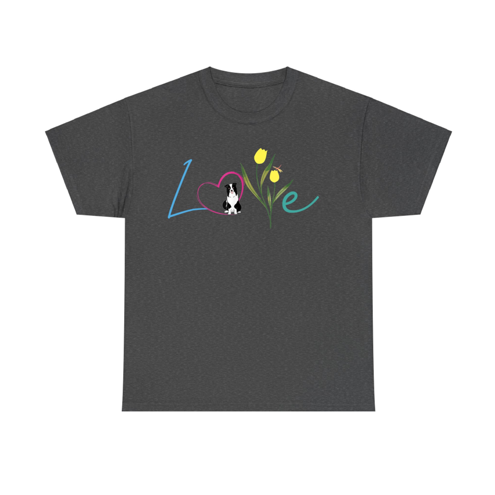 Border Collie Tulip Flowers Cute Dog Floral Design Pet Lovers T-Shirt