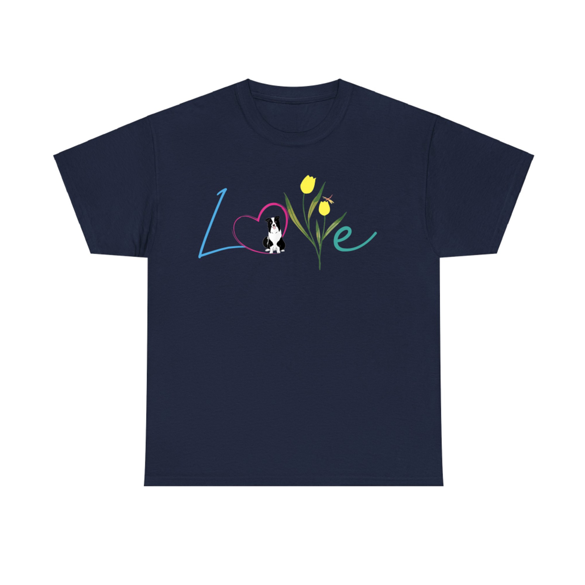 Border Collie Tulip Flowers Cute Dog Floral Design Pet Lovers T-Shirt