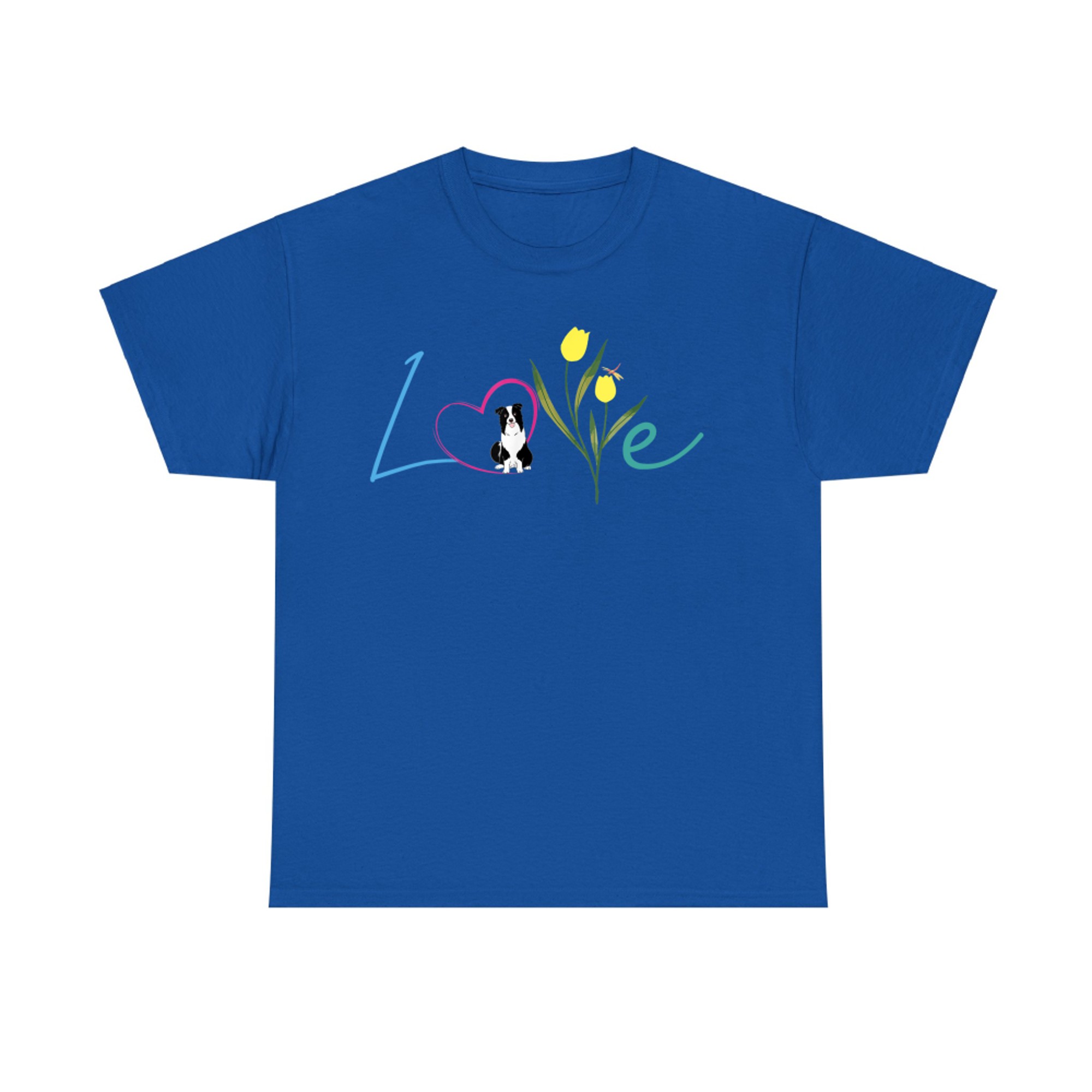 Border Collie Tulip Flowers Cute Dog Floral Design Pet Lovers T-Shirt