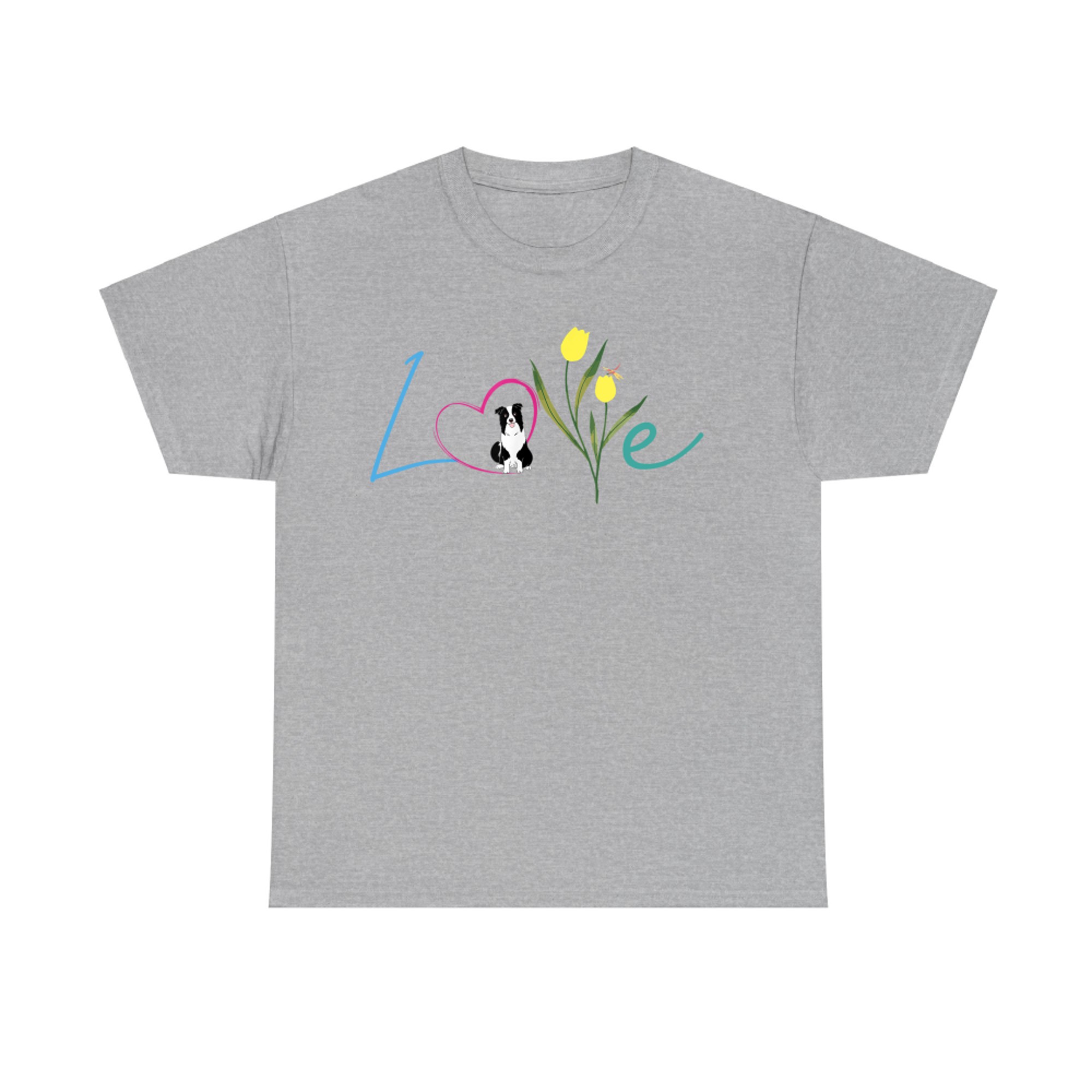 Border Collie Tulip Flowers Cute Dog Floral Design Pet Lovers T-Shirt