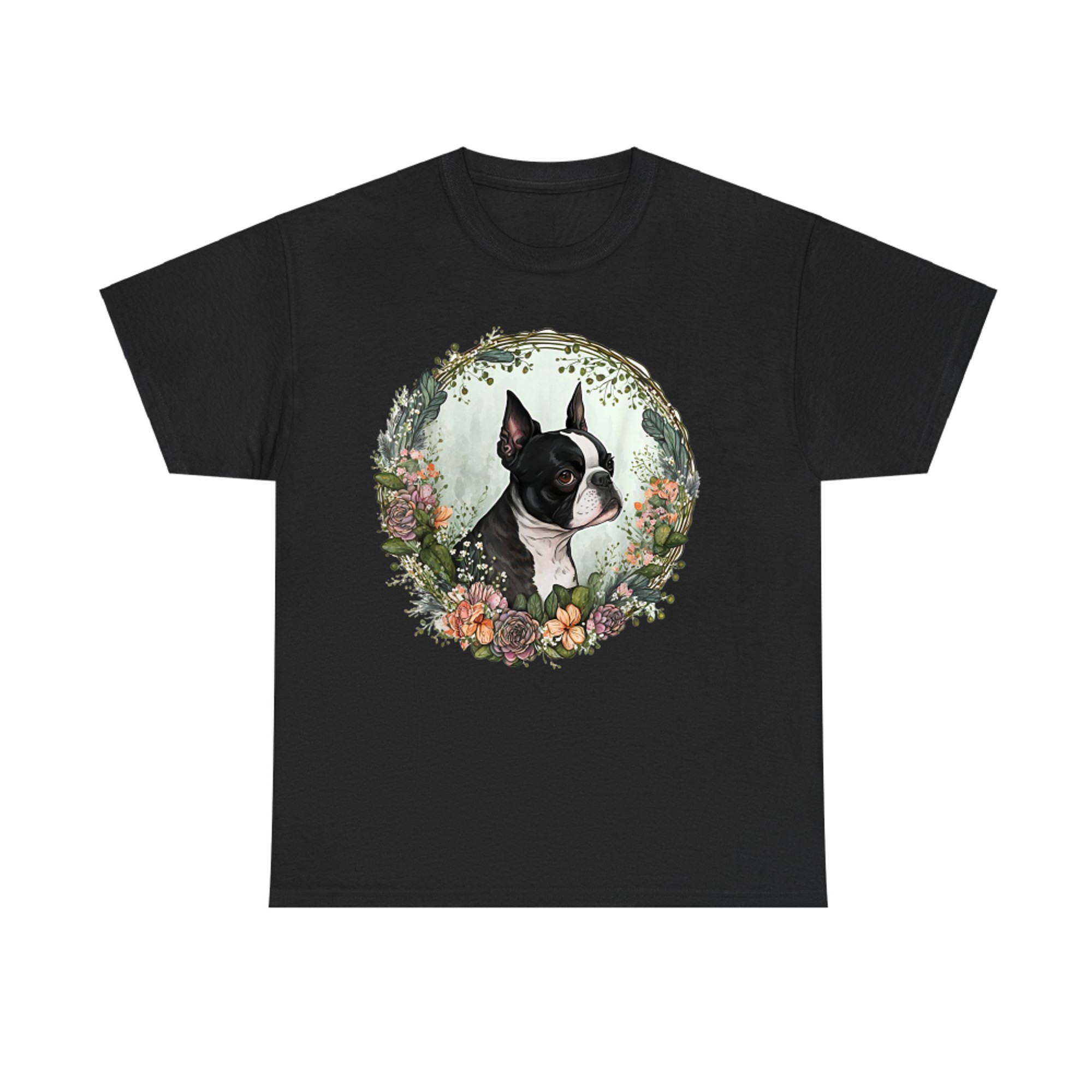 Cute Boston Terrier Dog on Boston Terrier Lover T-Shirt