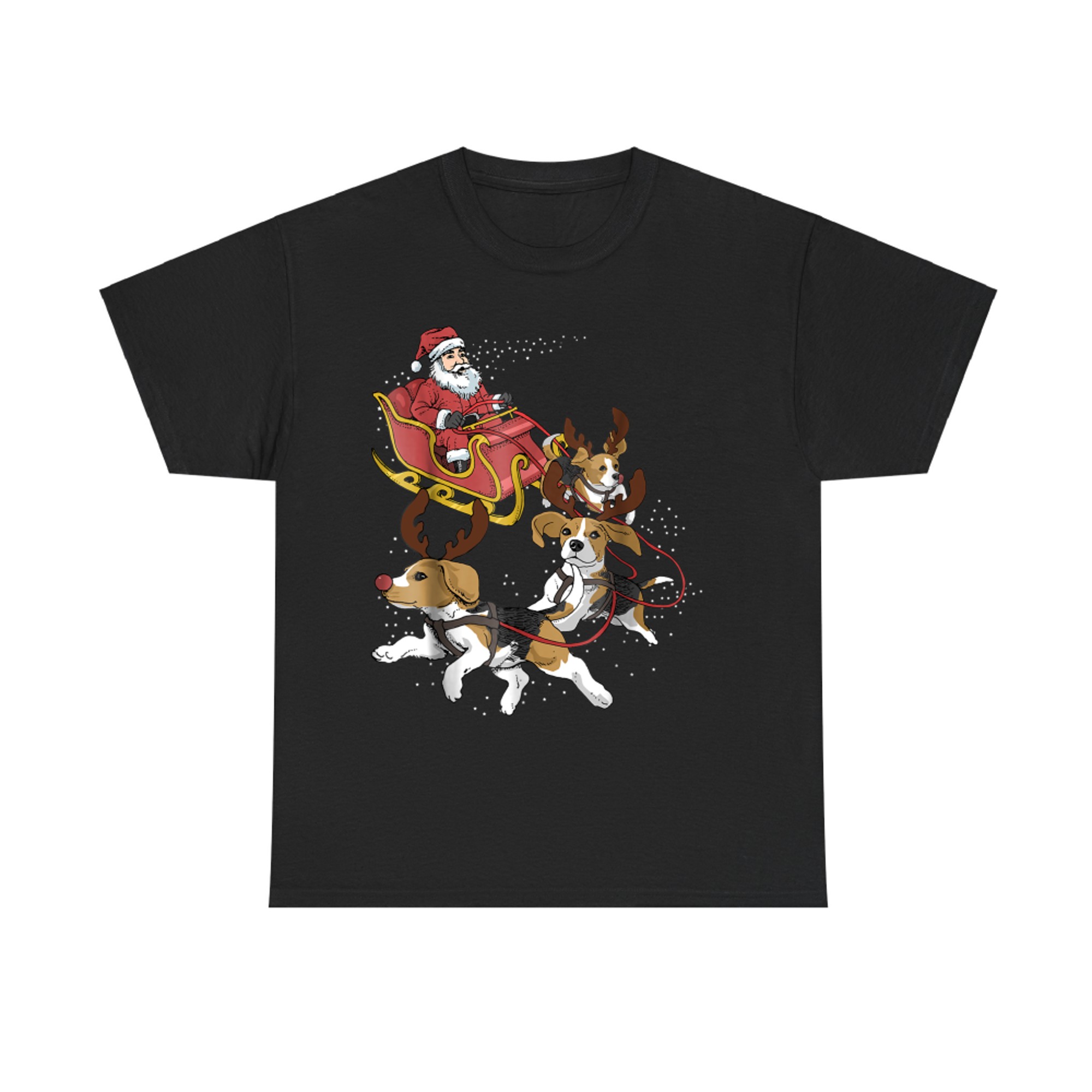 Beagle Dogs Pulling Santa Sleigh Funny Christmas Holiday Dog Lover T-Shirt
