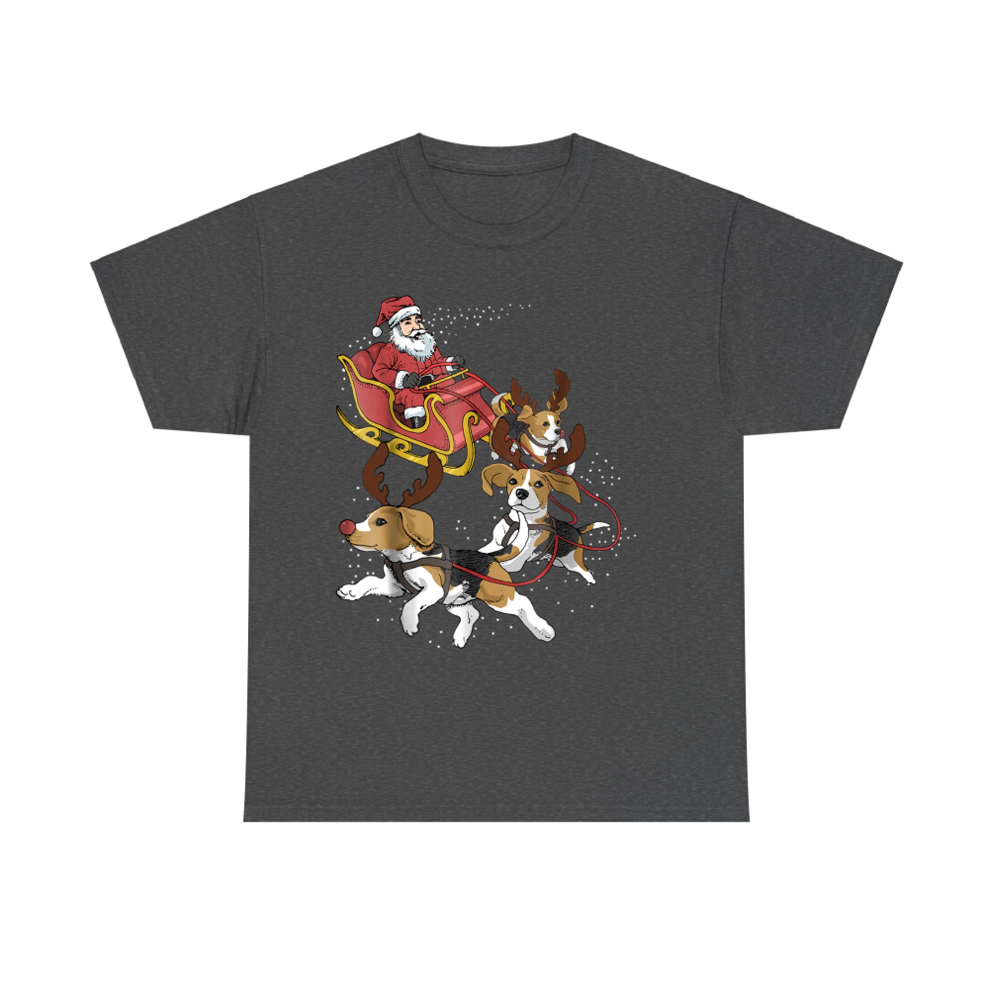 Beagle Dogs Pulling Santa Sleigh Funny Christmas Holiday Dog Lover T-Shirt