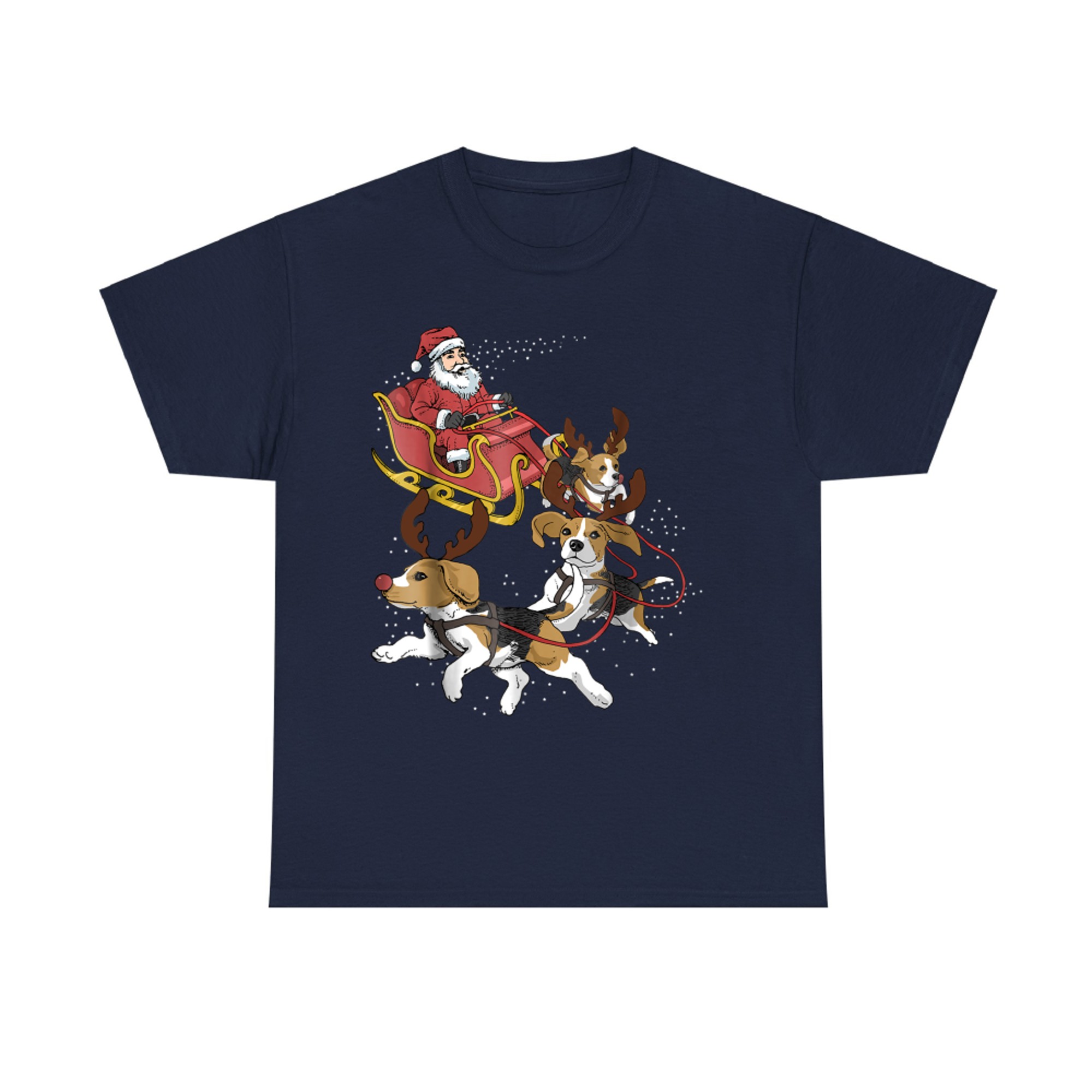 Beagle Dogs Pulling Santa Sleigh Funny Christmas Holiday Dog Lover T-Shirt