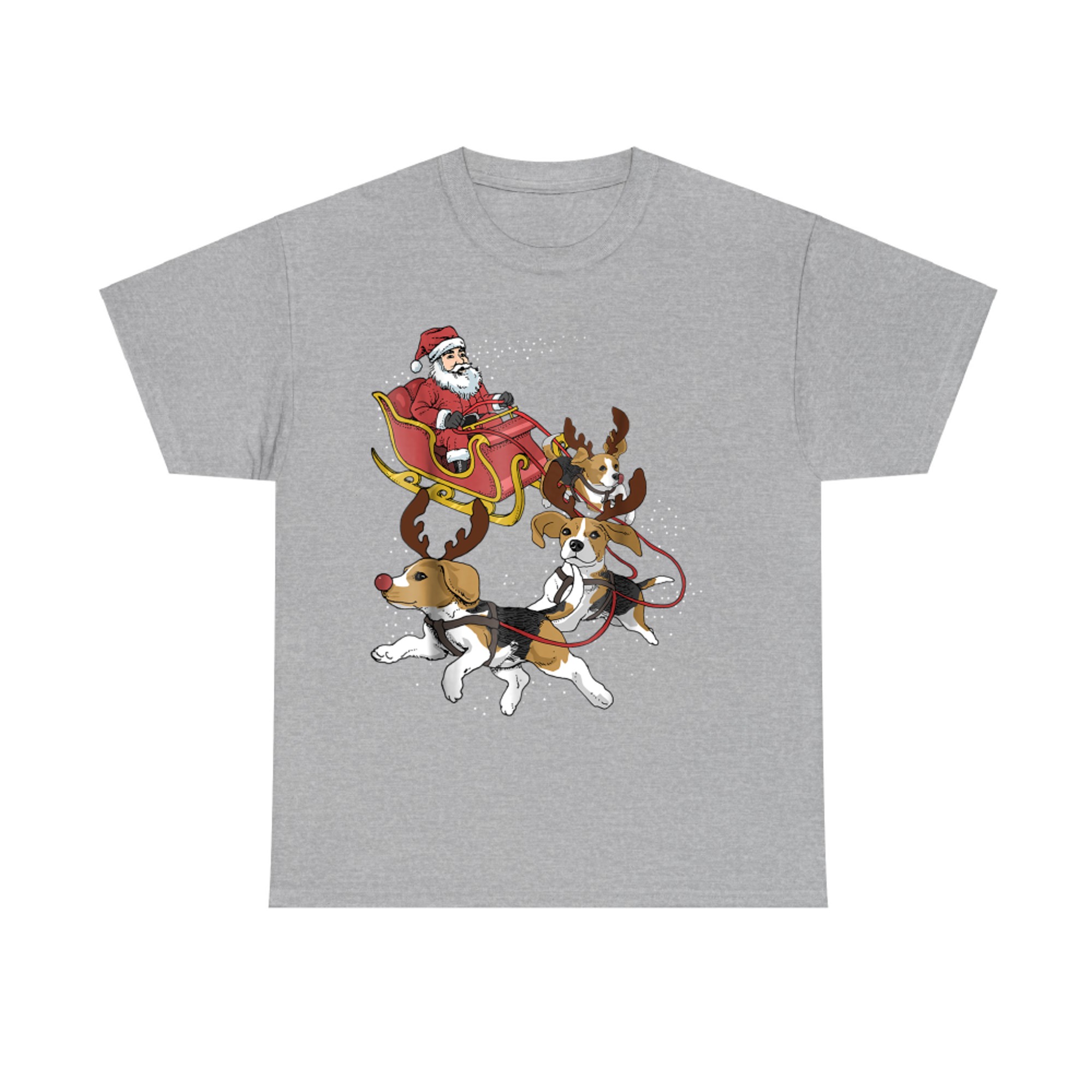 Beagle Dogs Pulling Santa Sleigh Funny Christmas Holiday Dog Lover T-Shirt