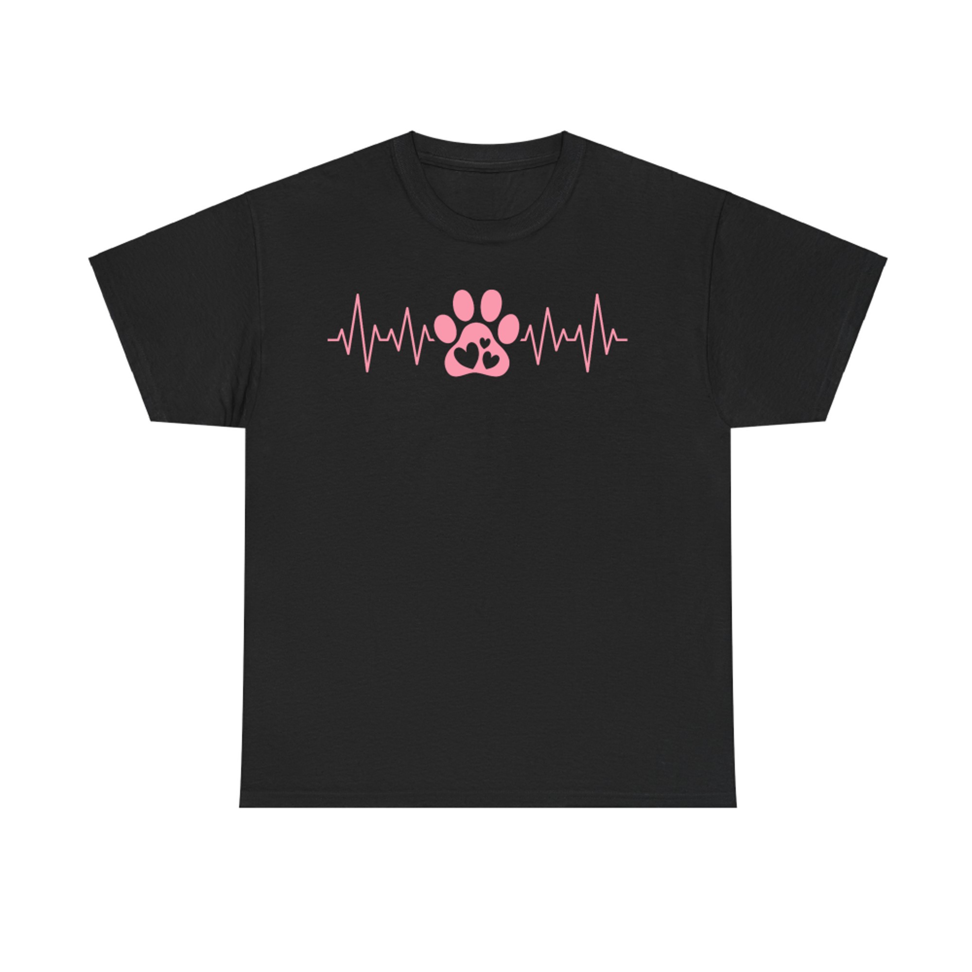 Cute Pink Dog Paw Heartbeat Print Dog Lover T-Shirt