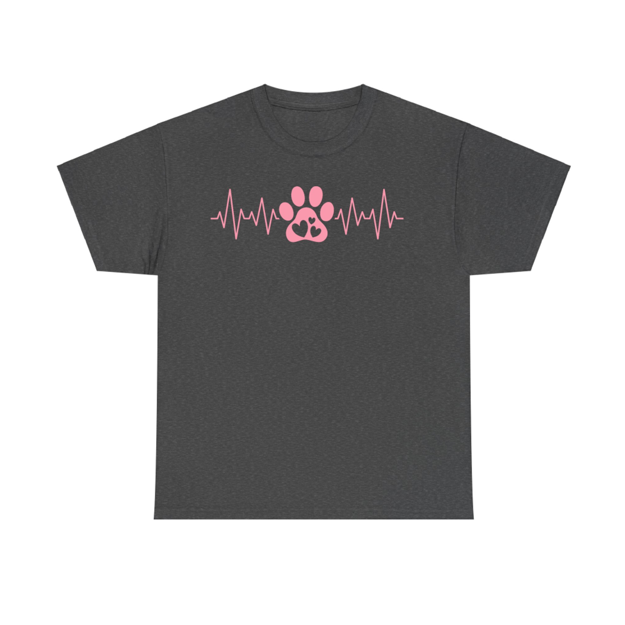 Cute Pink Dog Paw Heartbeat Print Dog Lover T-Shirt