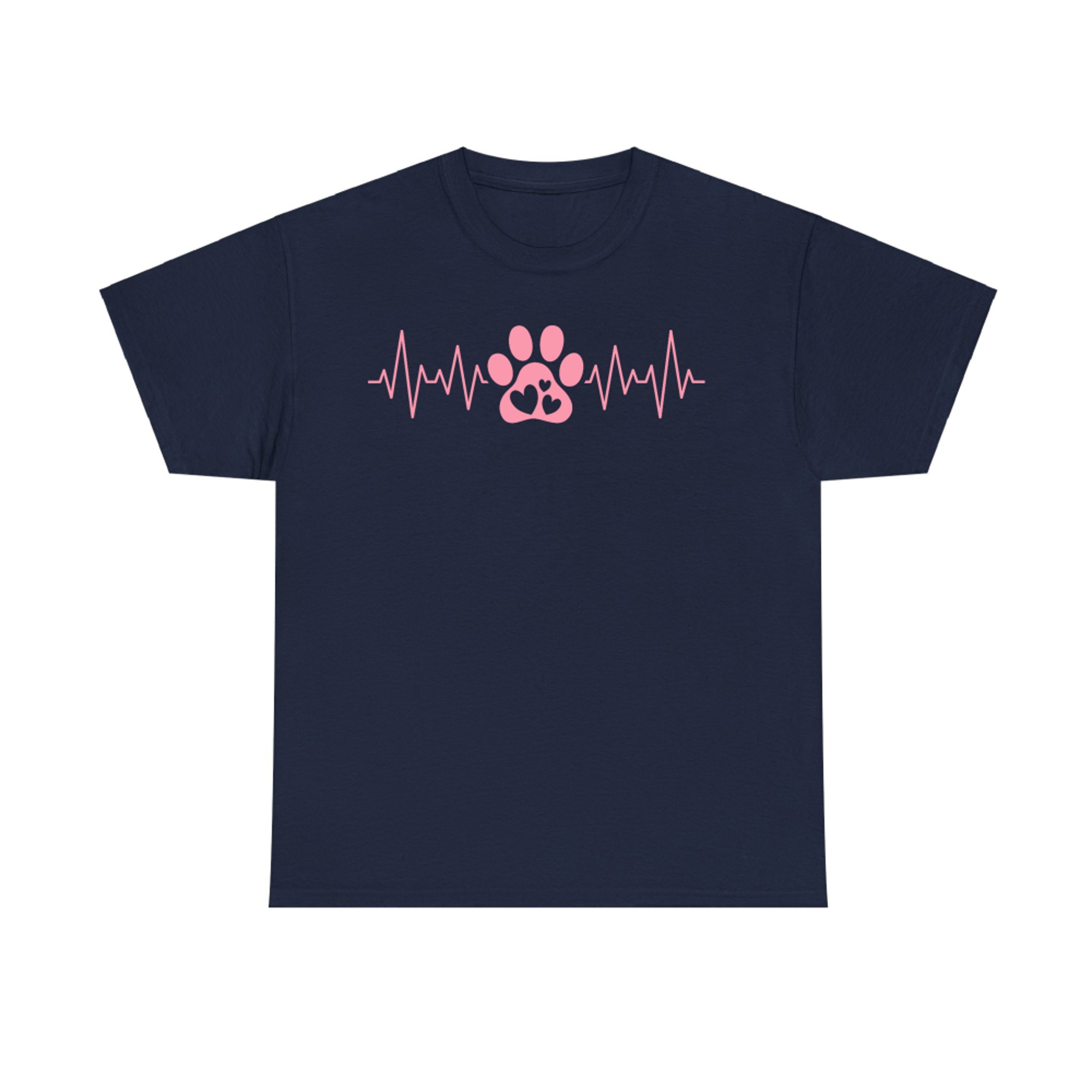Cute Pink Dog Paw Heartbeat Print Dog Lover T-Shirt