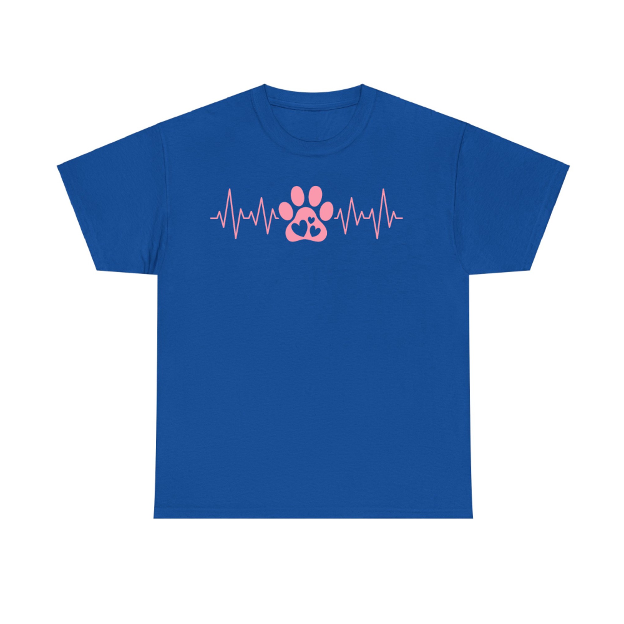 Cute Pink Dog Paw Heartbeat Print Dog Lover T-Shirt