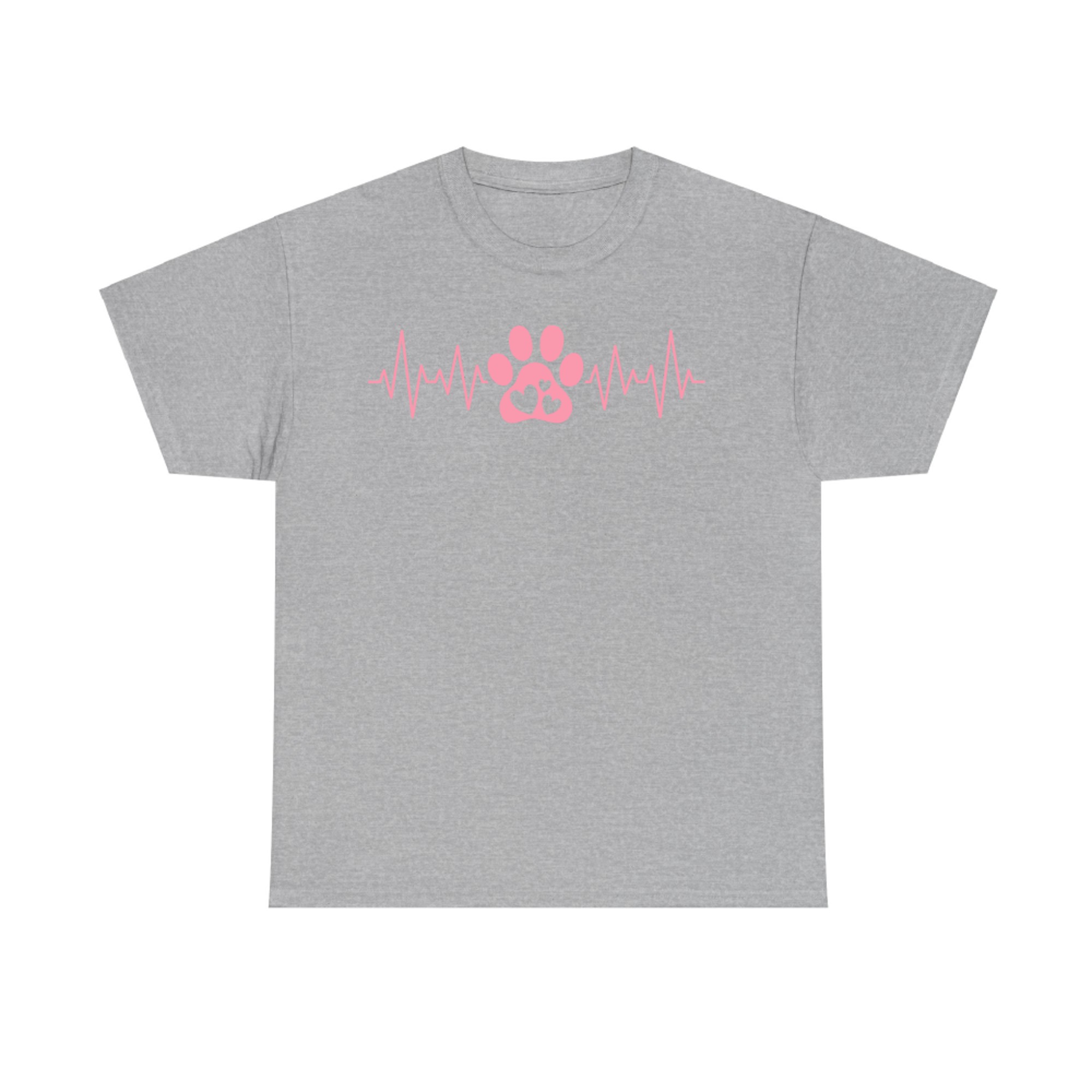 Cute Pink Dog Paw Heartbeat Print Dog Lover T-Shirt