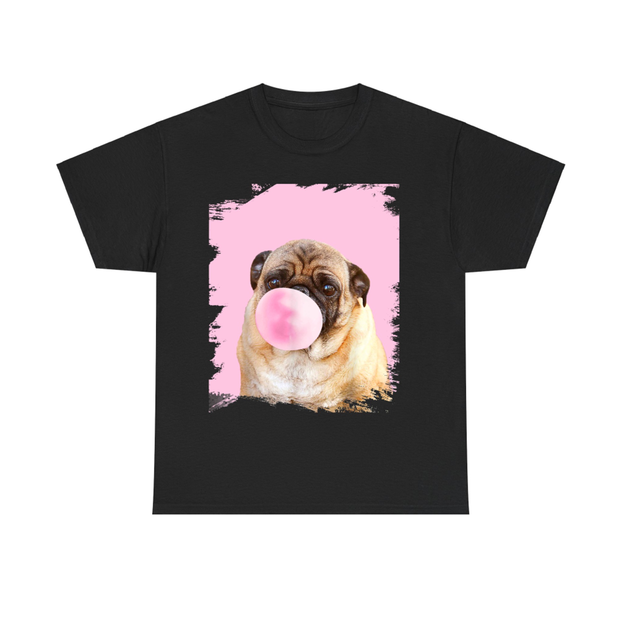 Cute Pug Dog Chewing Pink Bubble Gum T-Shirt