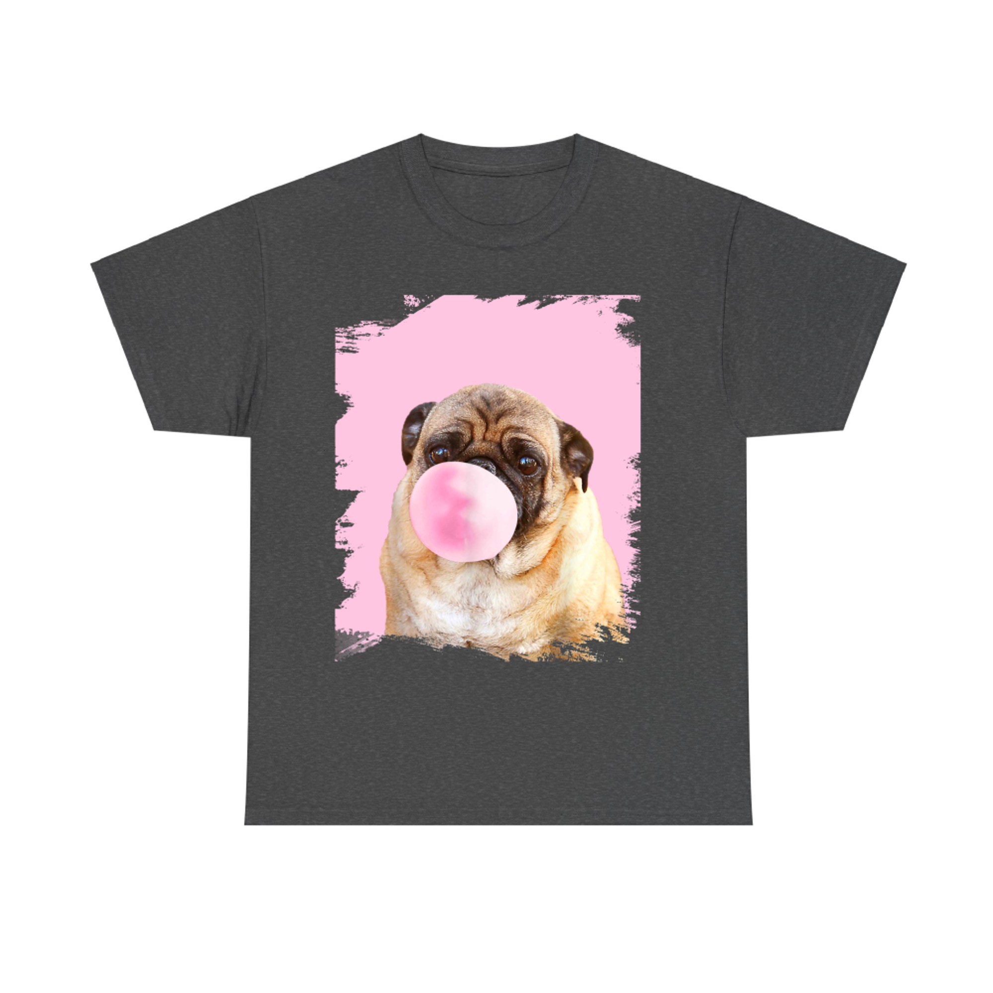 Cute Pug Dog Chewing Pink Bubble Gum T-Shirt
