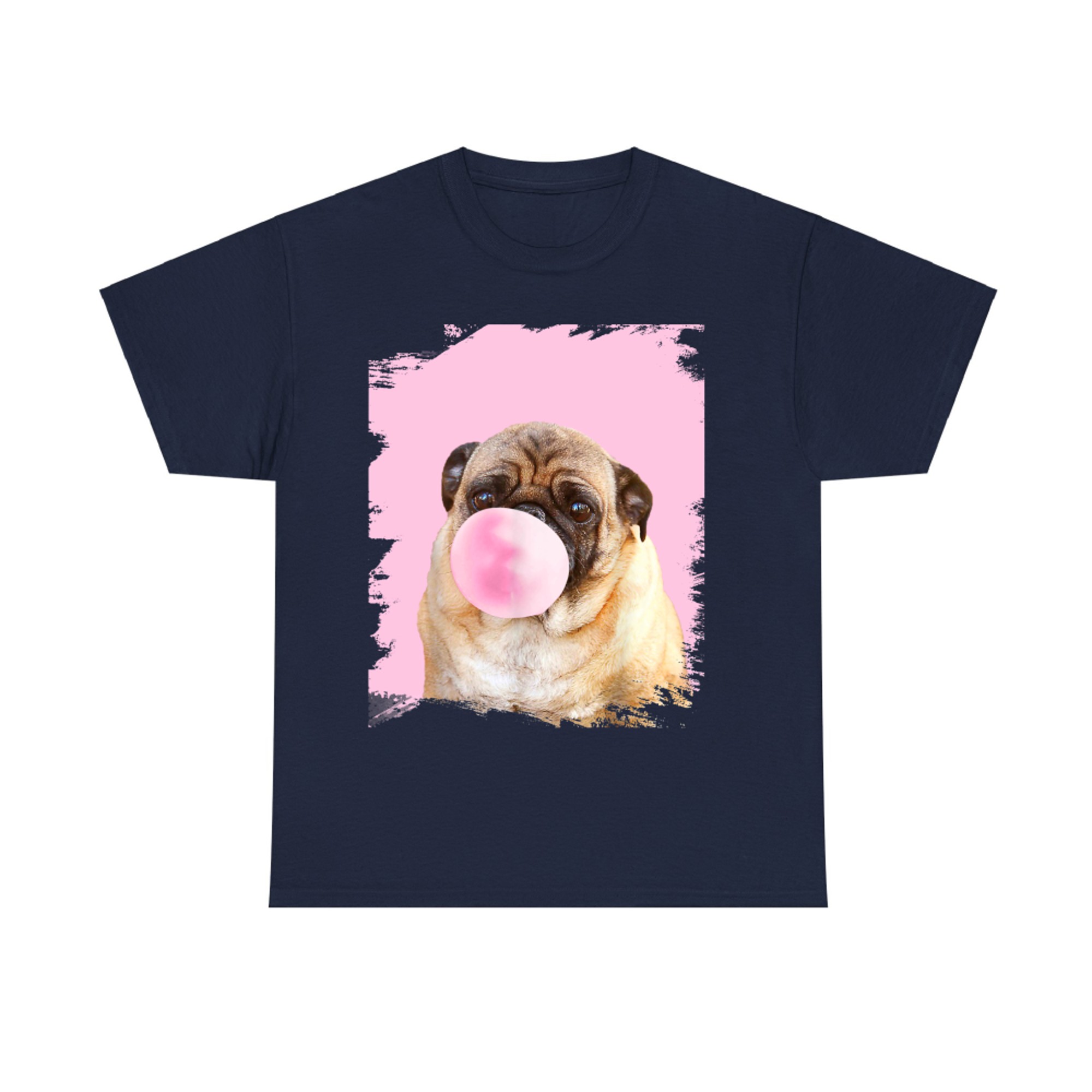 Cute Pug Dog Chewing Pink Bubble Gum T-Shirt