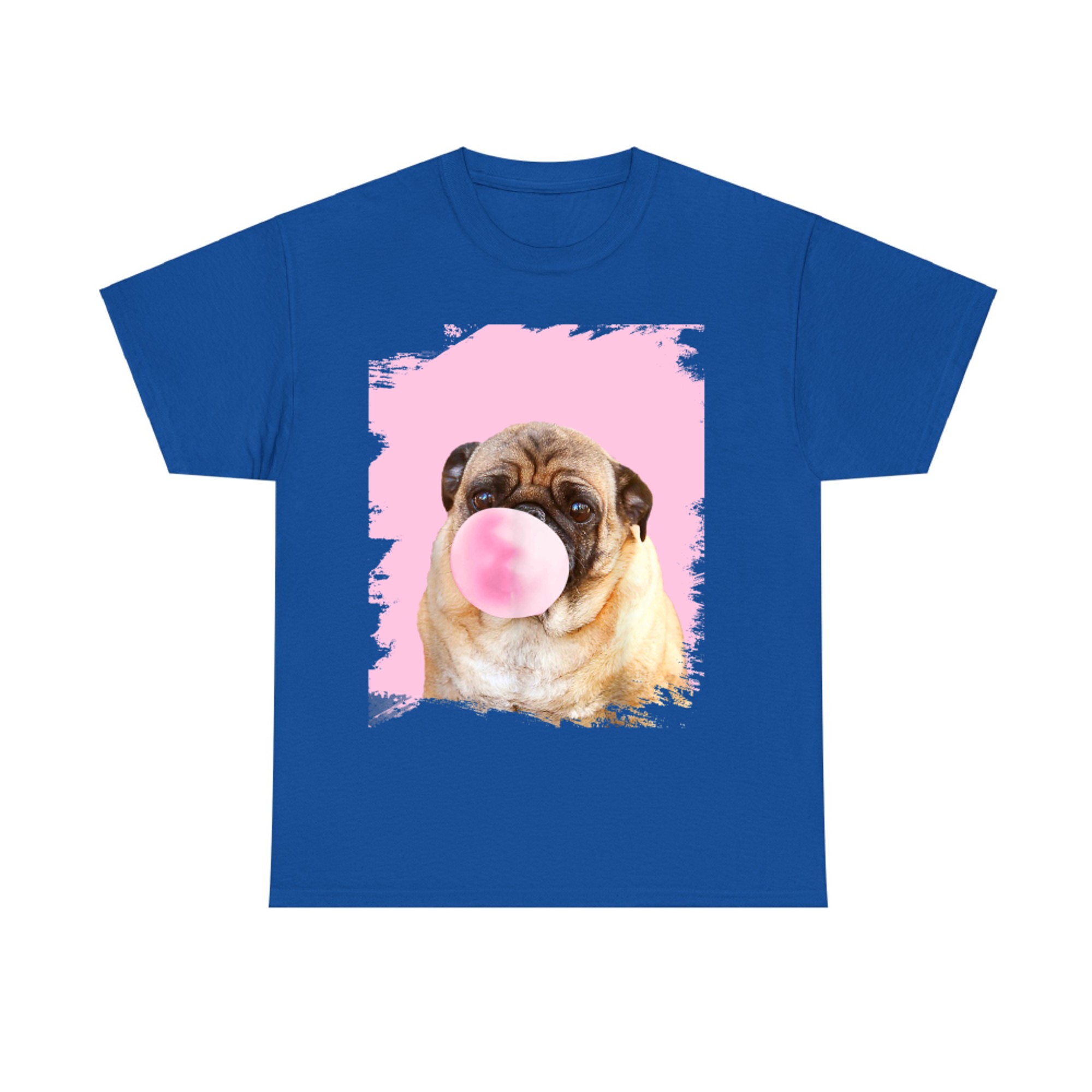 Cute Pug Dog Chewing Pink Bubble Gum T-Shirt