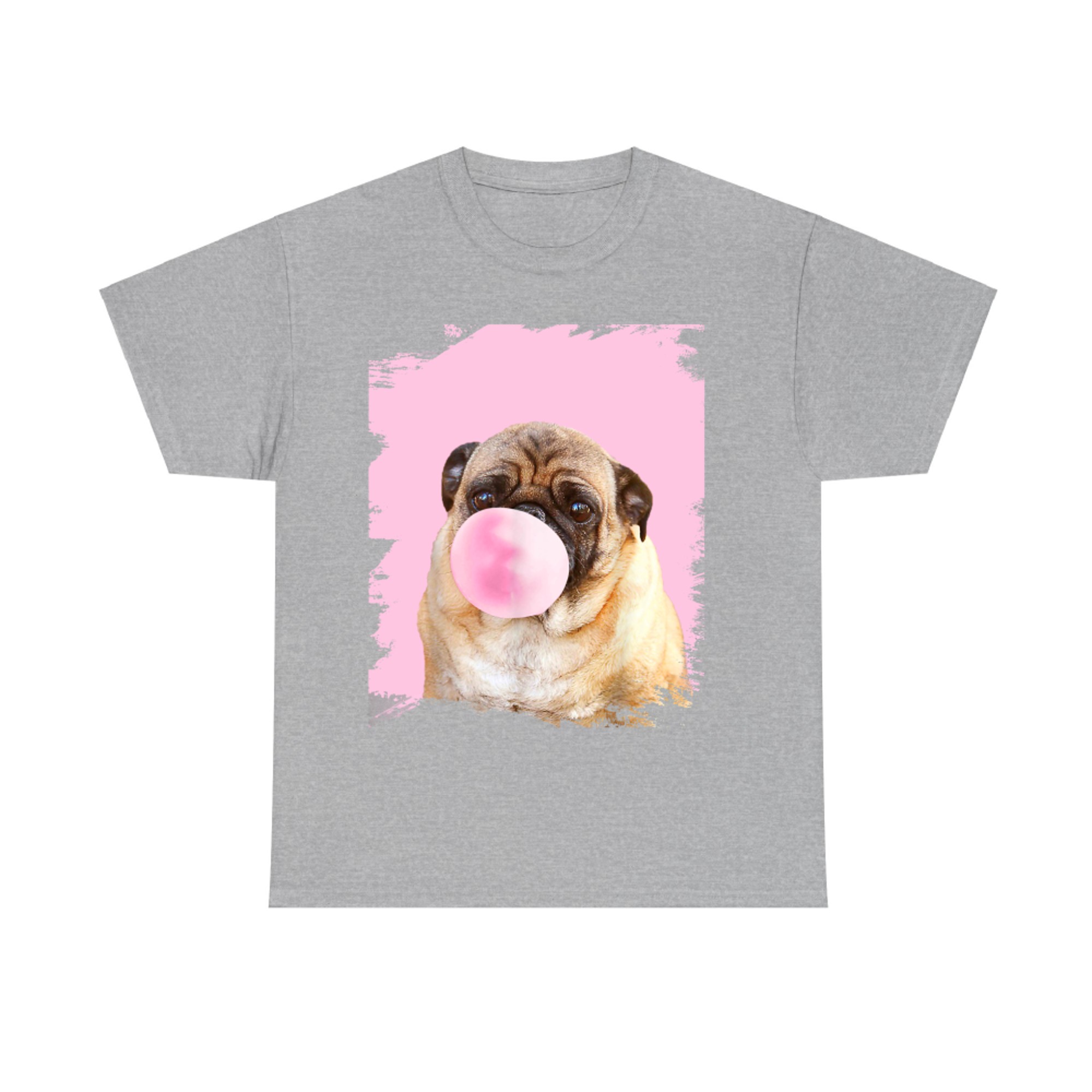 Cute Pug Dog Chewing Pink Bubble Gum T-Shirt