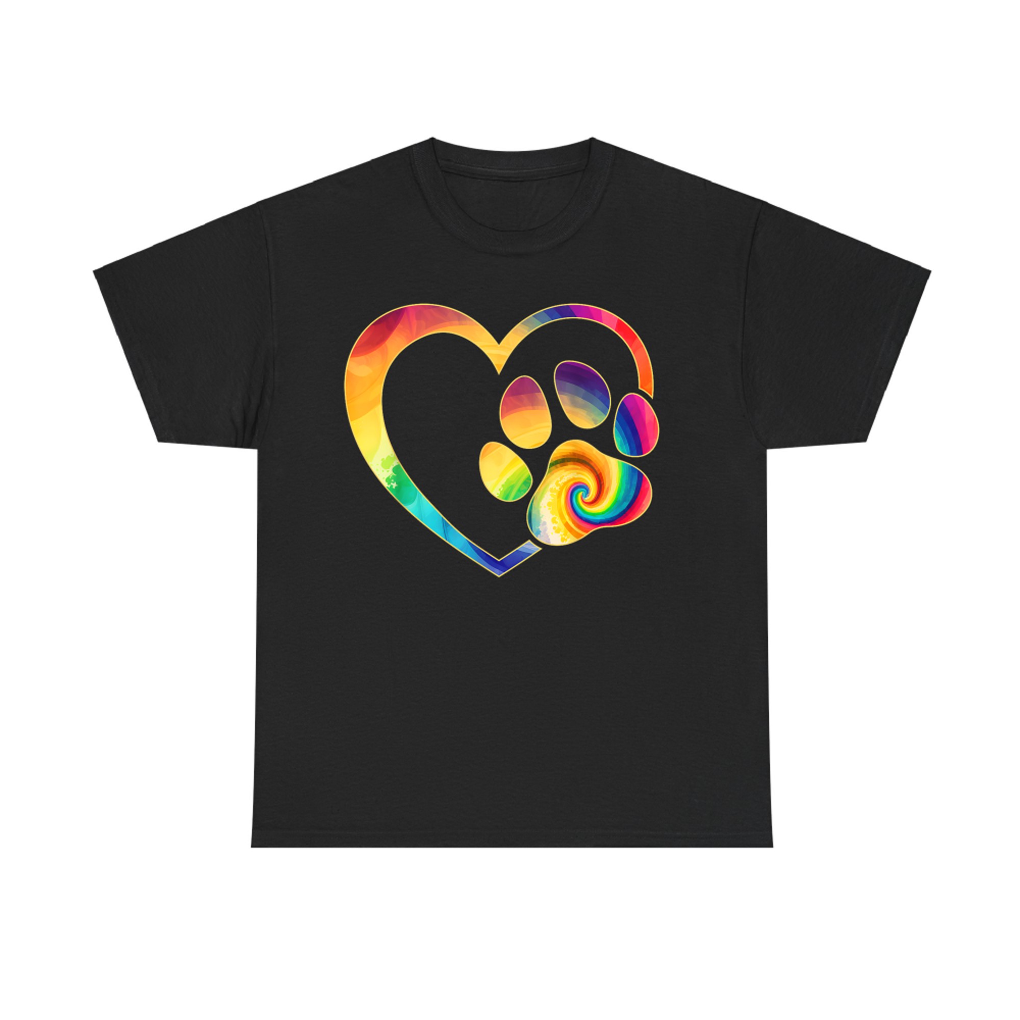 Cute Tie Dye Dog Paw Love Heart Print Colorful Pet Dog Lover T-Shirt