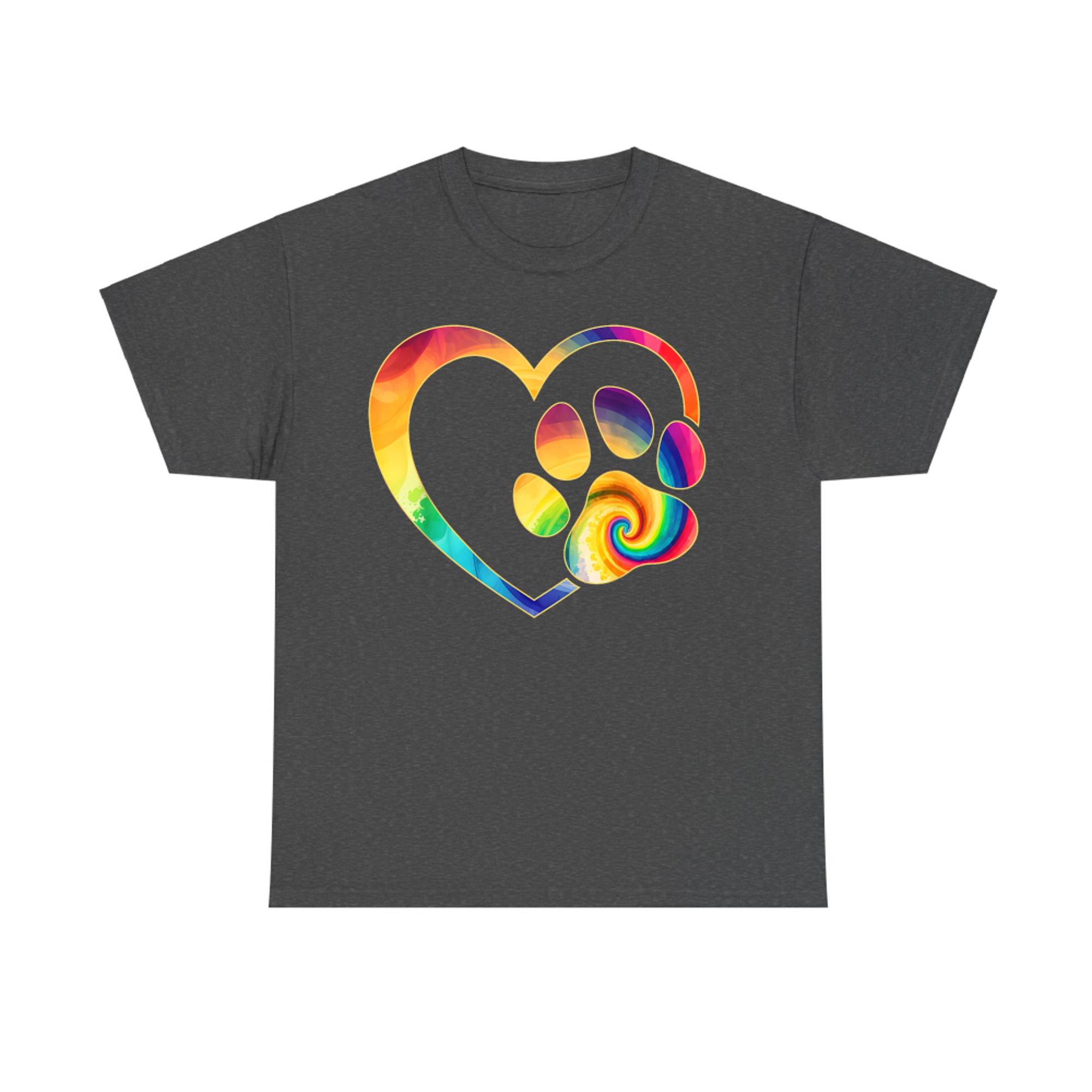 Cute Tie Dye Dog Paw Love Heart Print Colorful Pet Dog Lover T-Shirt