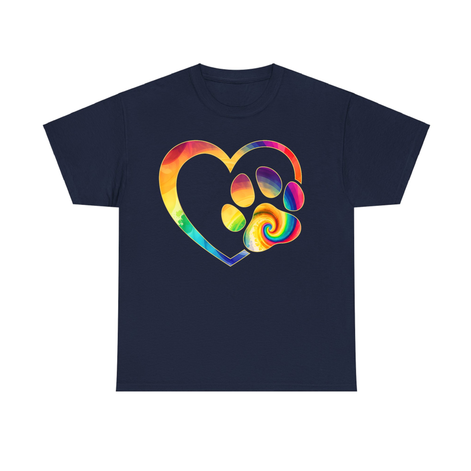 Cute Tie Dye Dog Paw Love Heart Print Colorful Pet Dog Lover T-Shirt