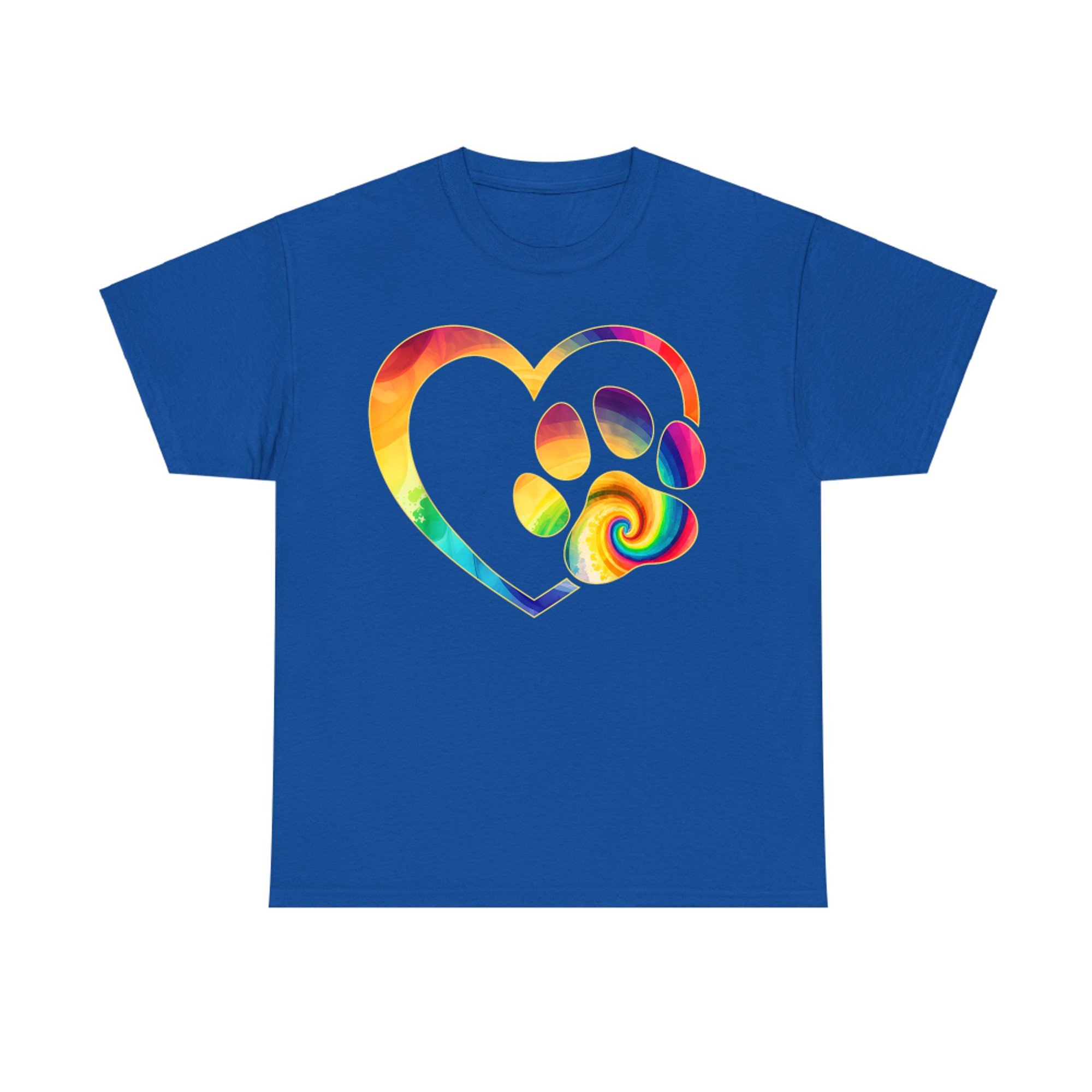 Cute Tie Dye Dog Paw Love Heart Print Colorful Pet Dog Lover T-Shirt