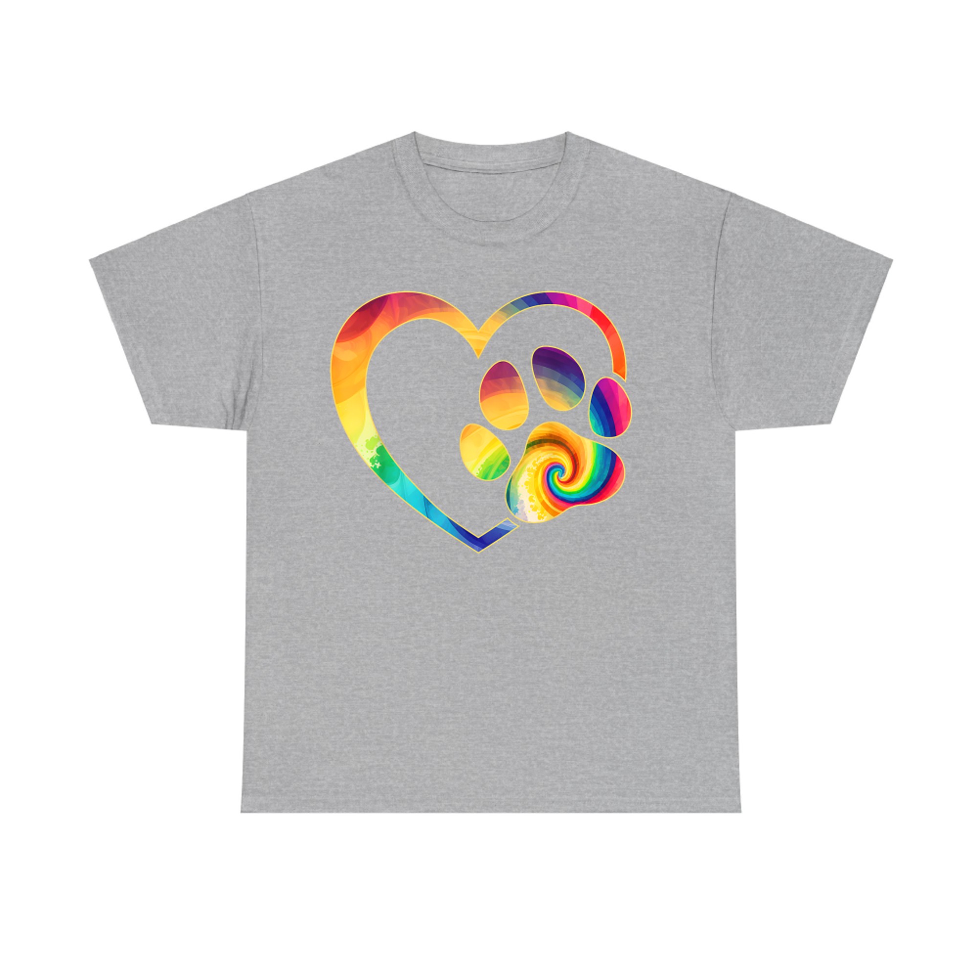 Cute Tie Dye Dog Paw Love Heart Print Colorful Pet Dog Lover T-Shirt