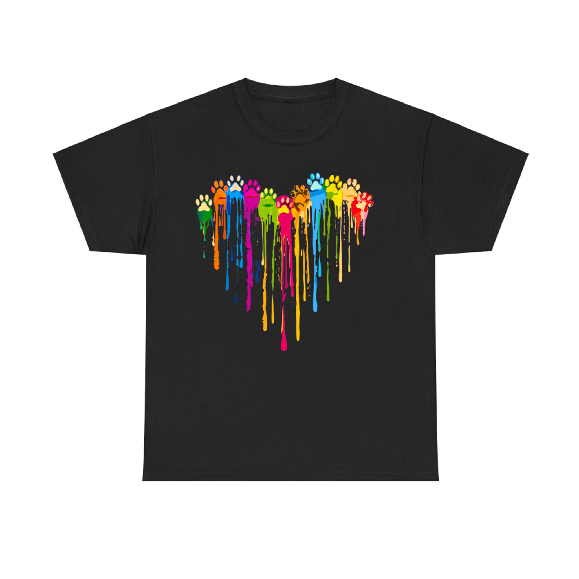 Funny Colorful Dog Paw Heart Cute Cat Design T-Shirt