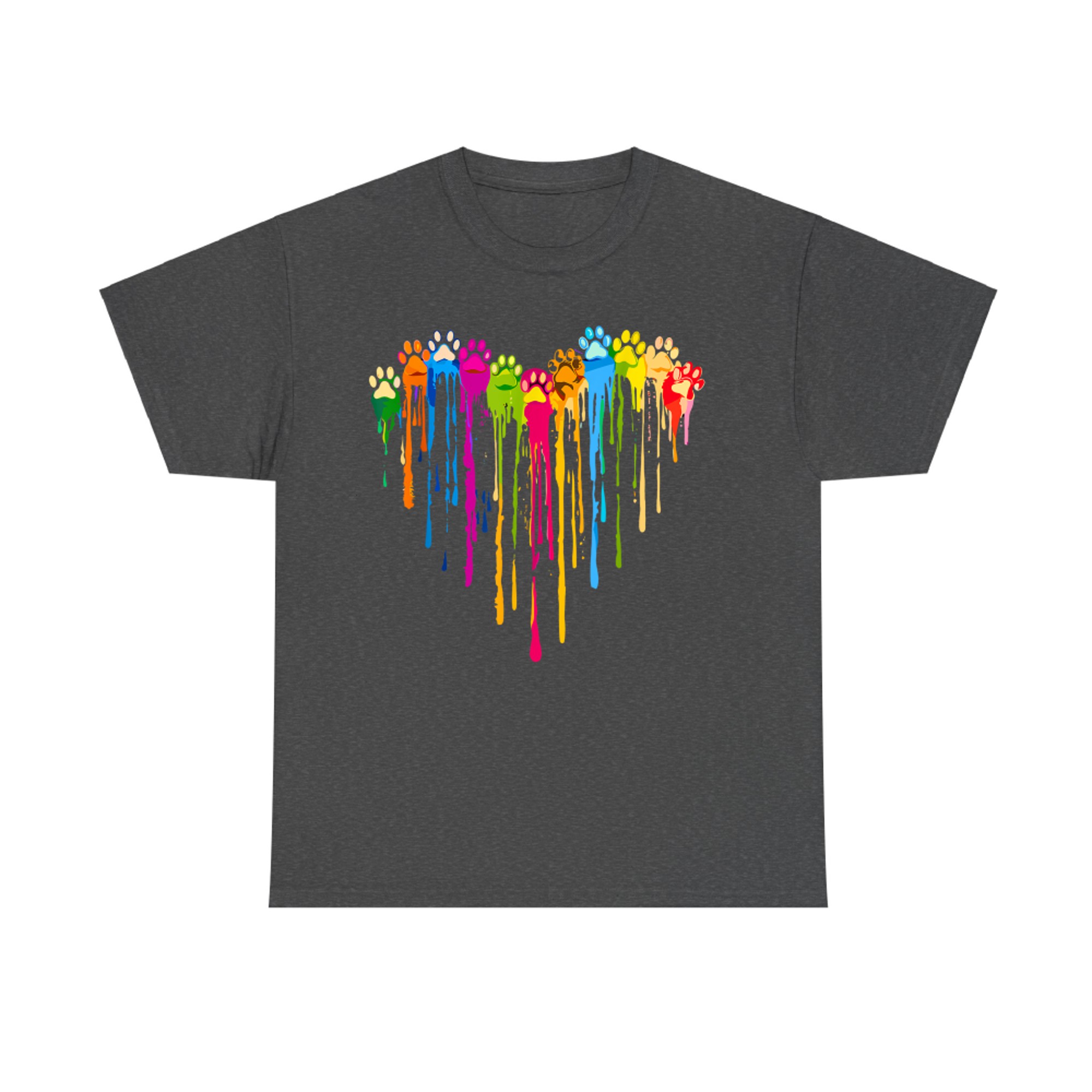 Funny Colorful Dog Paw Heart Cute Cat Design T-Shirt