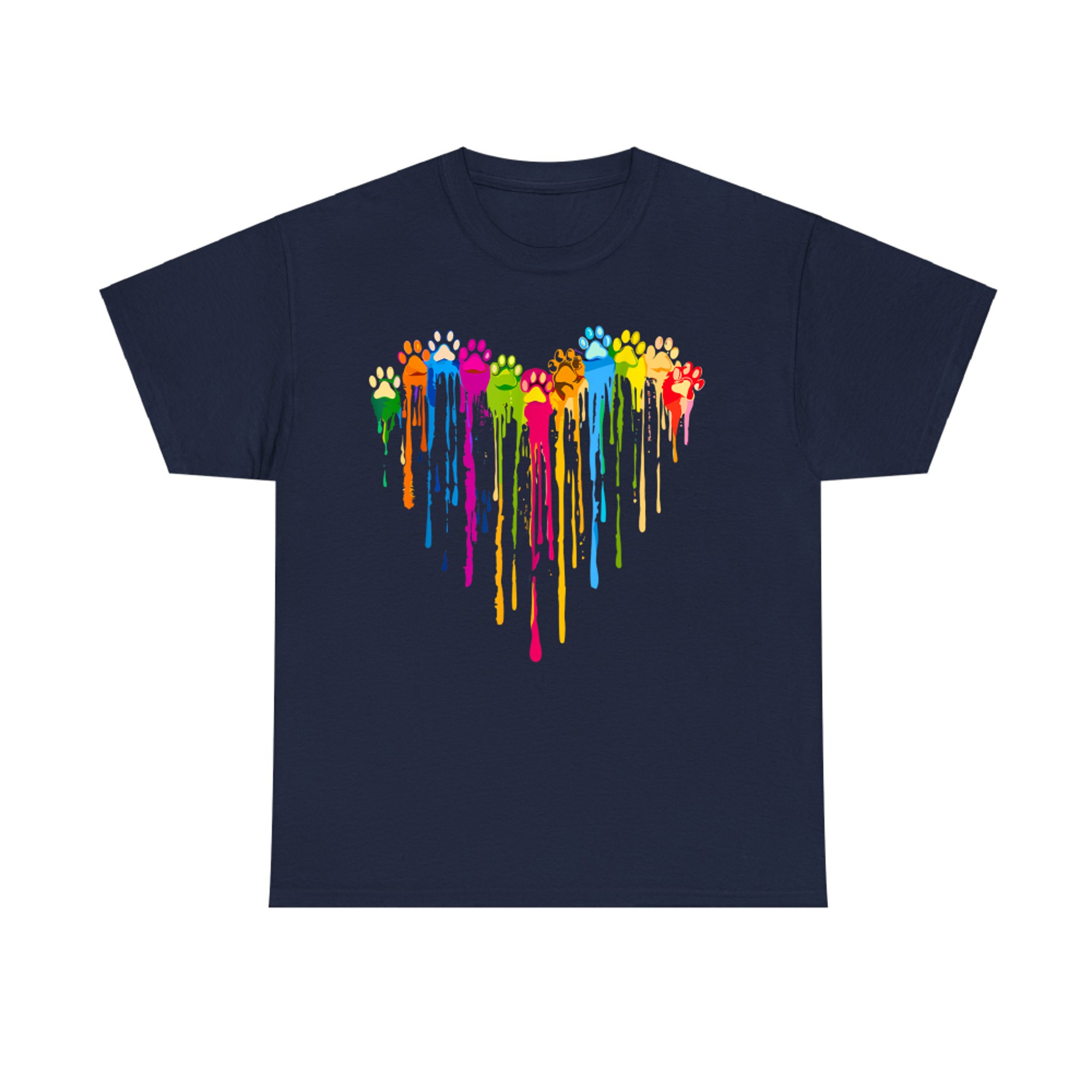 Funny Colorful Dog Paw Heart Cute Cat Design T-Shirt