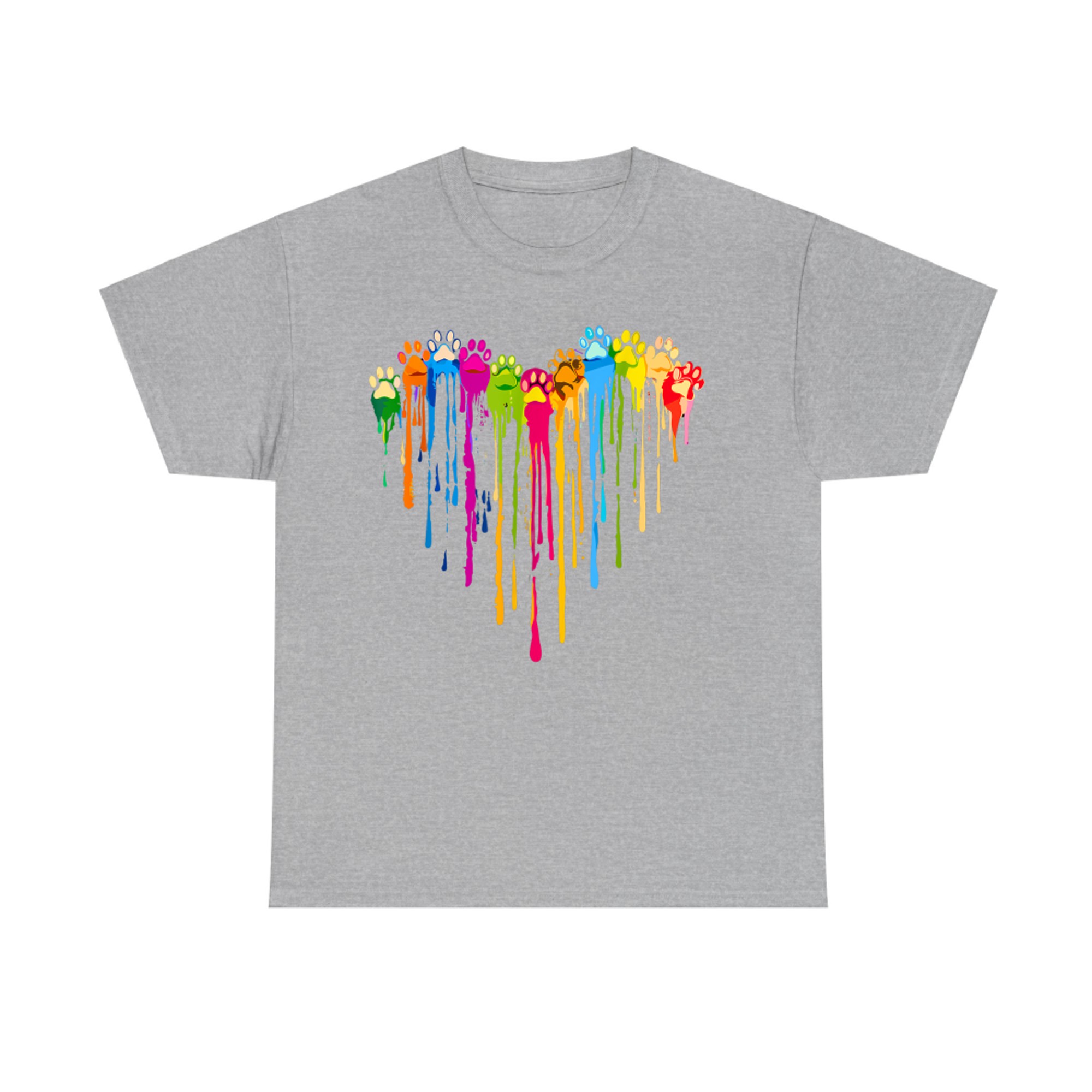 Funny Colorful Dog Paw Heart Cute Cat Design T-Shirt