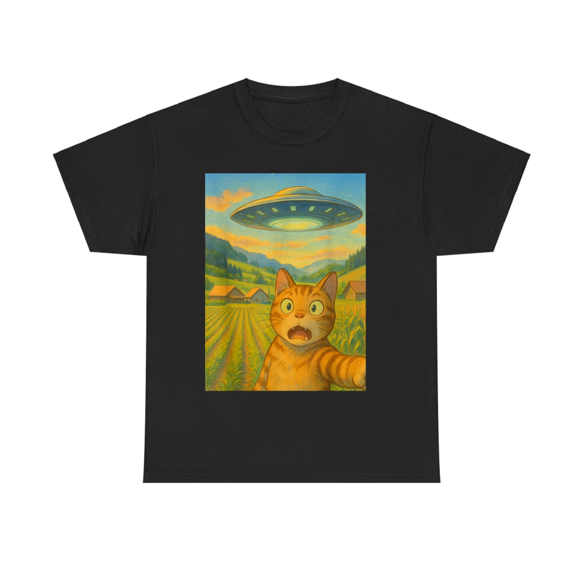 Cat UFO Selfie Shirt Anime Funny Cat With Alien T-Shirt