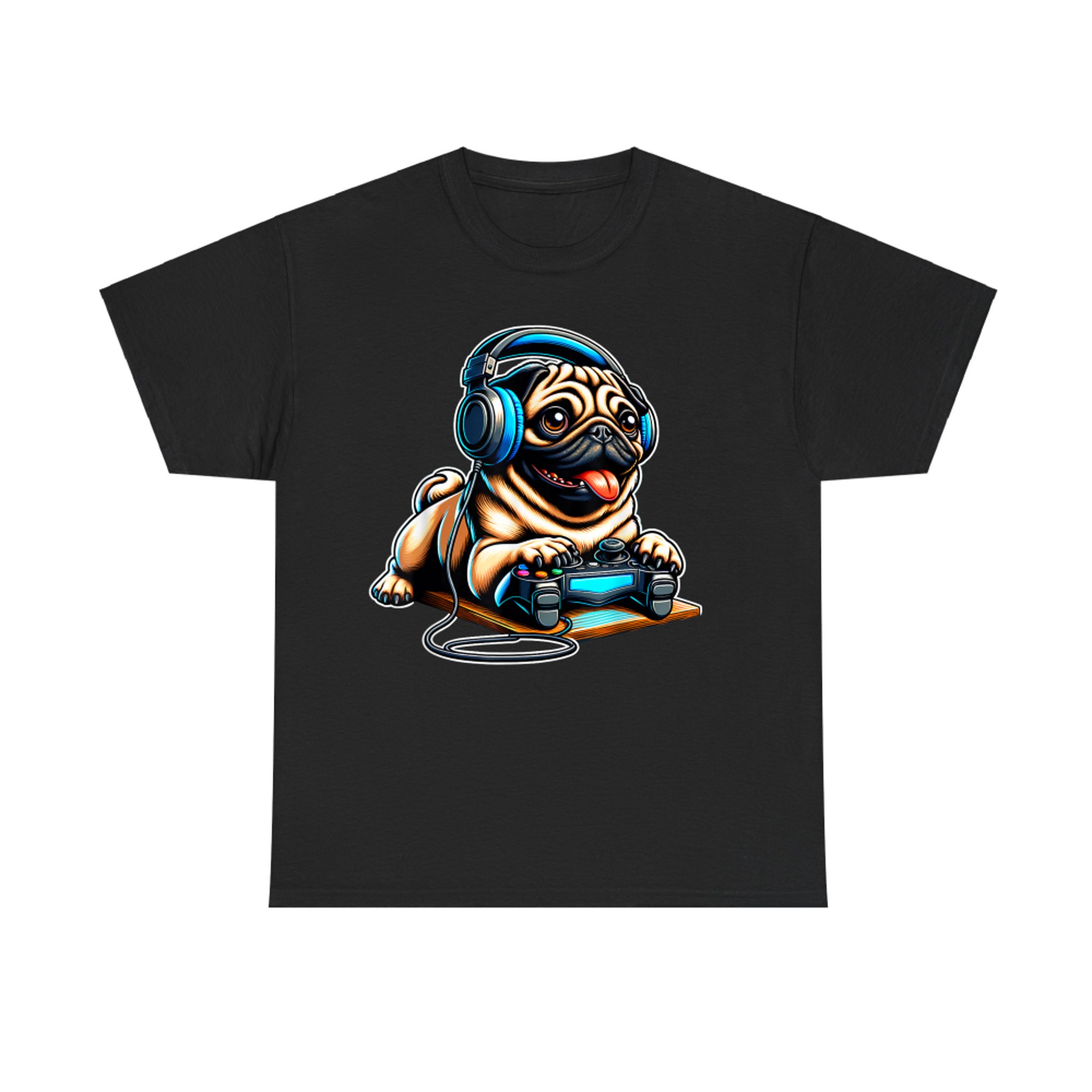 Pugs Dogs Playing Gamer Funny Pug Dog Breed Cute Puppies T-Shirt