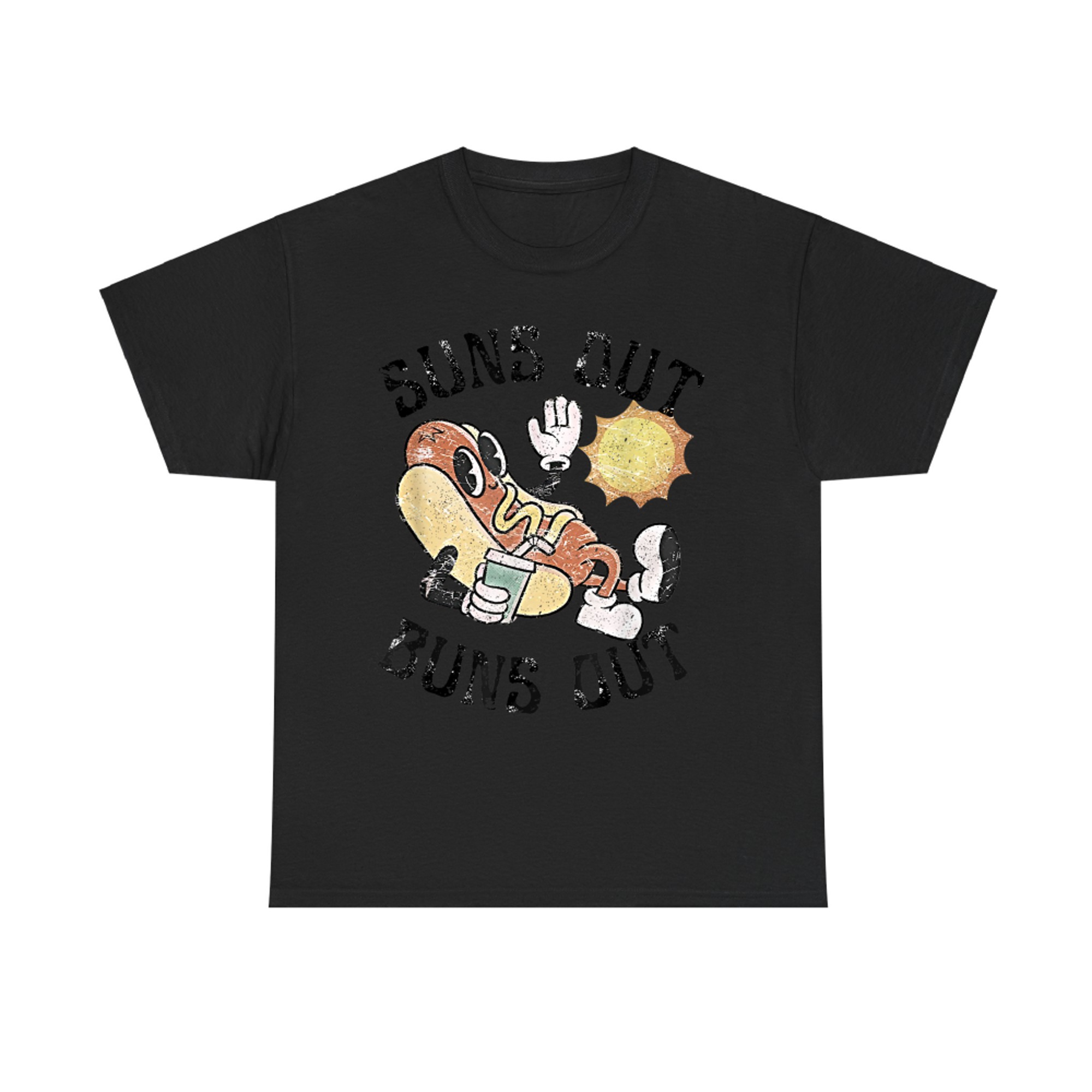 Suns Out Buns Out Retro Cute Hot Dog BBQ Fourth of July T-Shirt