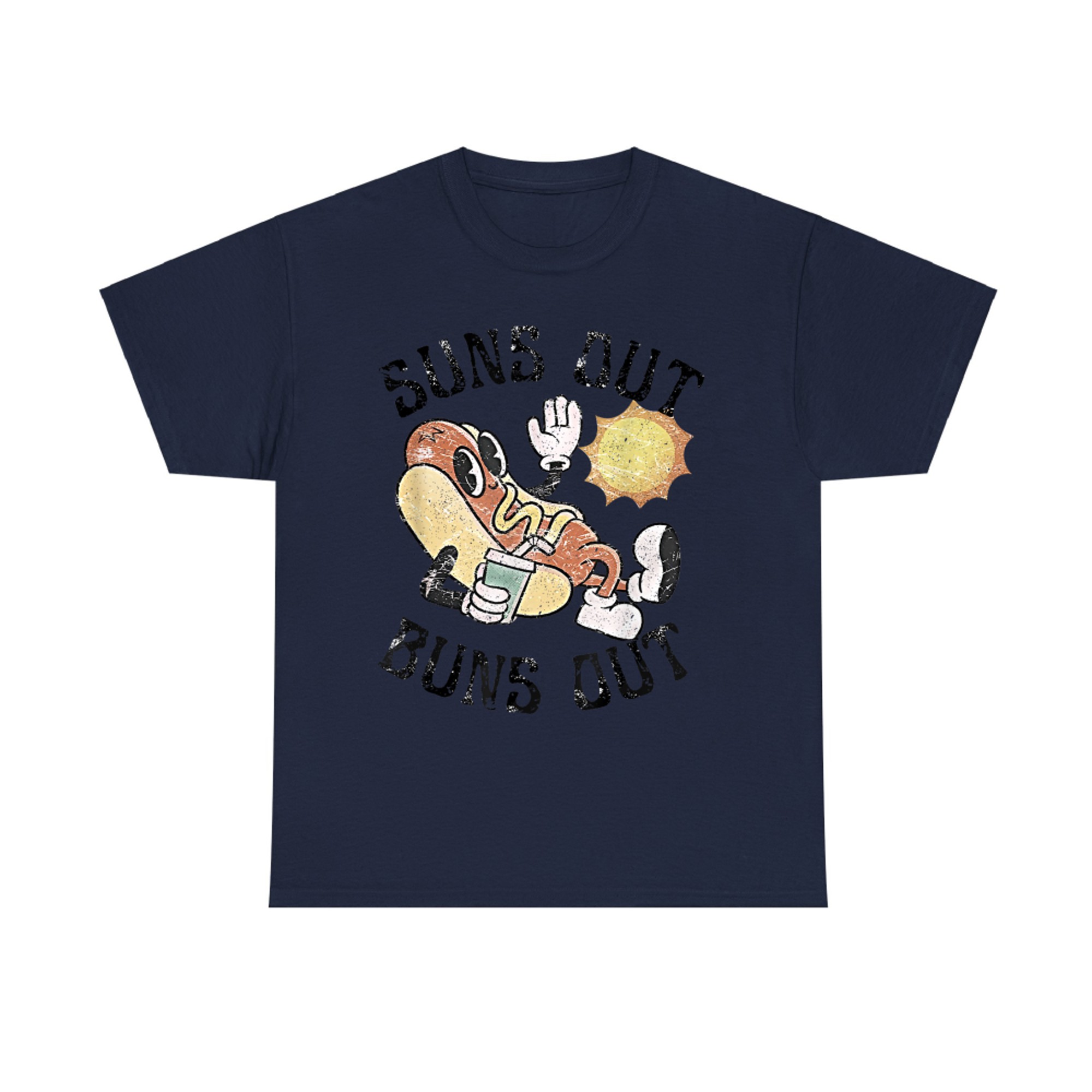 Suns Out Buns Out Retro Cute Hot Dog BBQ Fourth of July T-Shirt