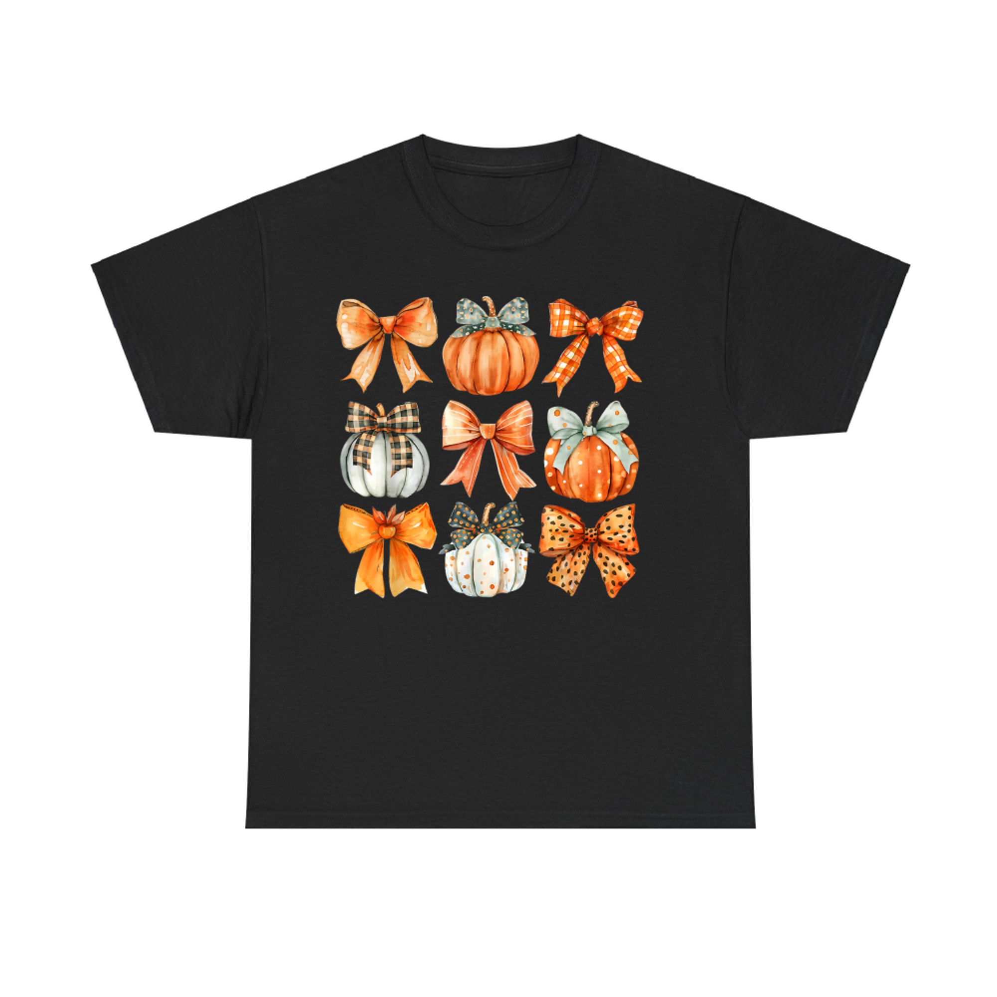 Coquette Bow Pumpkin Season Thanksgiving Autumn Fall Leaves T-Shirt