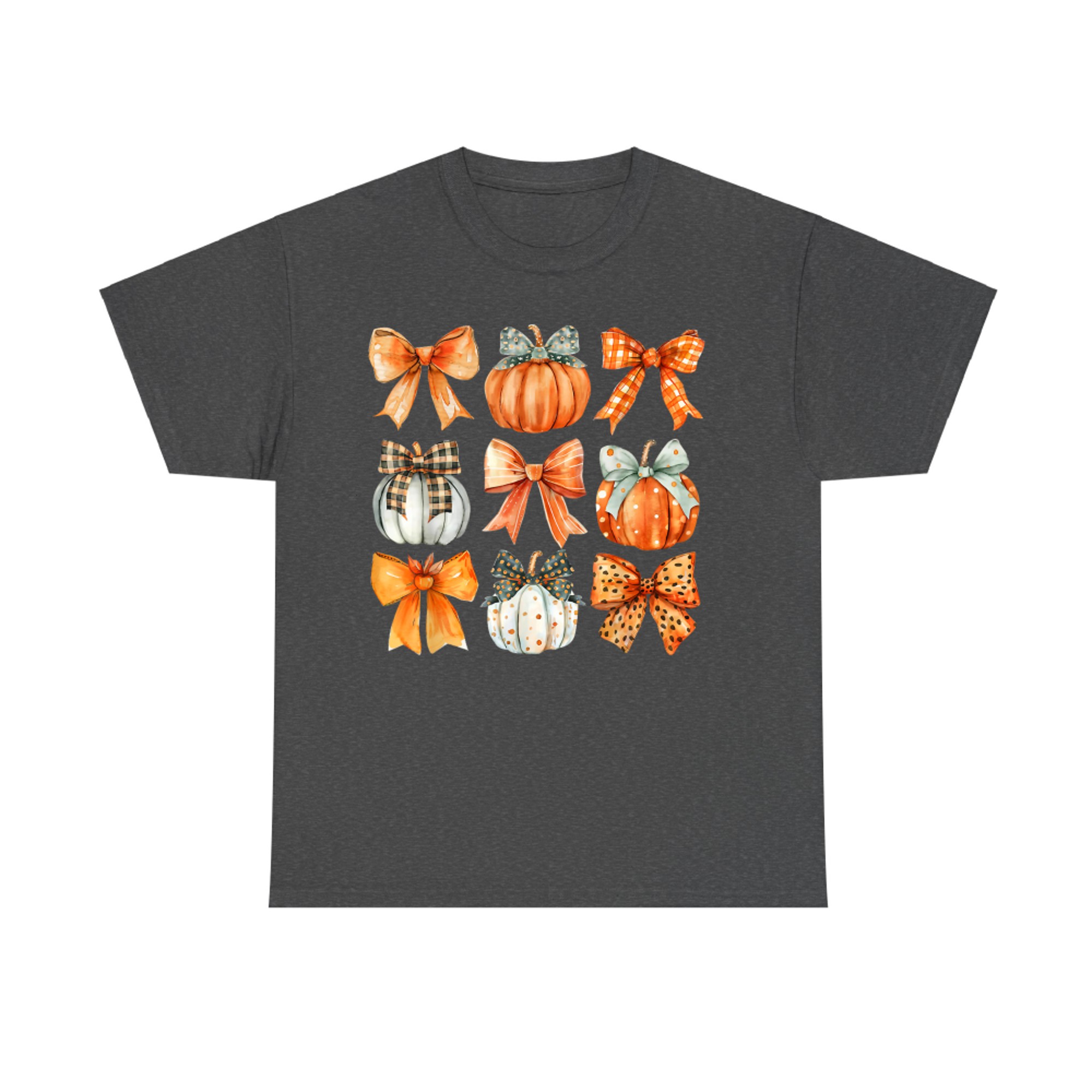 Coquette Bow Pumpkin Season Thanksgiving Autumn Fall Leaves T-Shirt