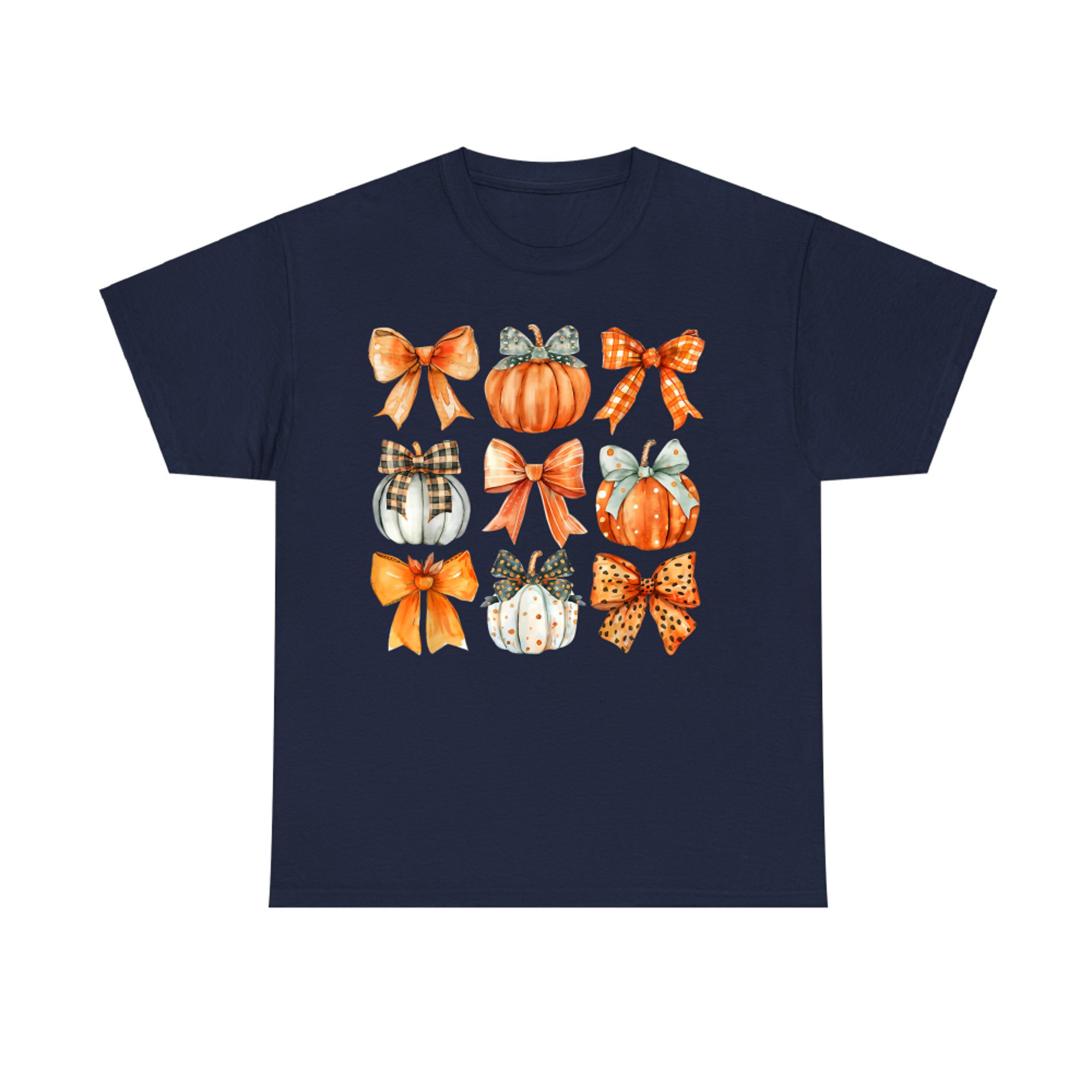 Coquette Bow Pumpkin Season Thanksgiving Autumn Fall Leaves T-Shirt