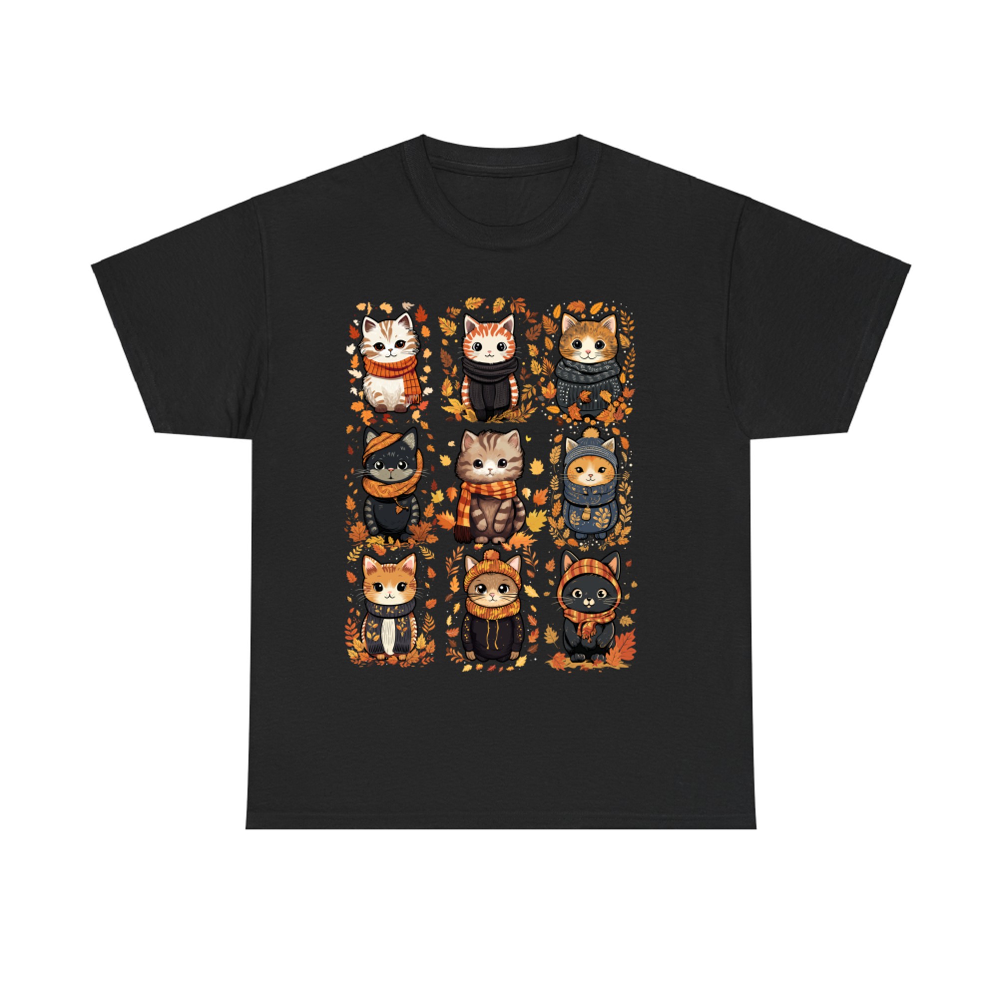 Cute Autumn Cats in Cozy Sweaters Fall Leaves Aesthetic T-Shirt